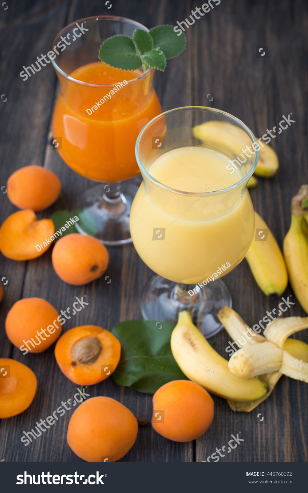 Fresh Apricot Banana Juice Mint Bananas Stock Photo (Edit Now) 445760692