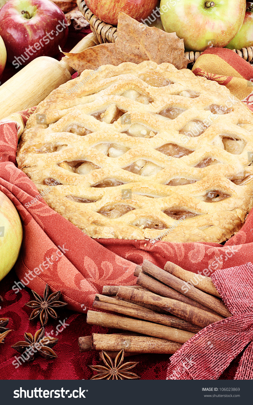 Fresh Baked Apple Pie Surrounded By Fall Leaves And Fresh ...