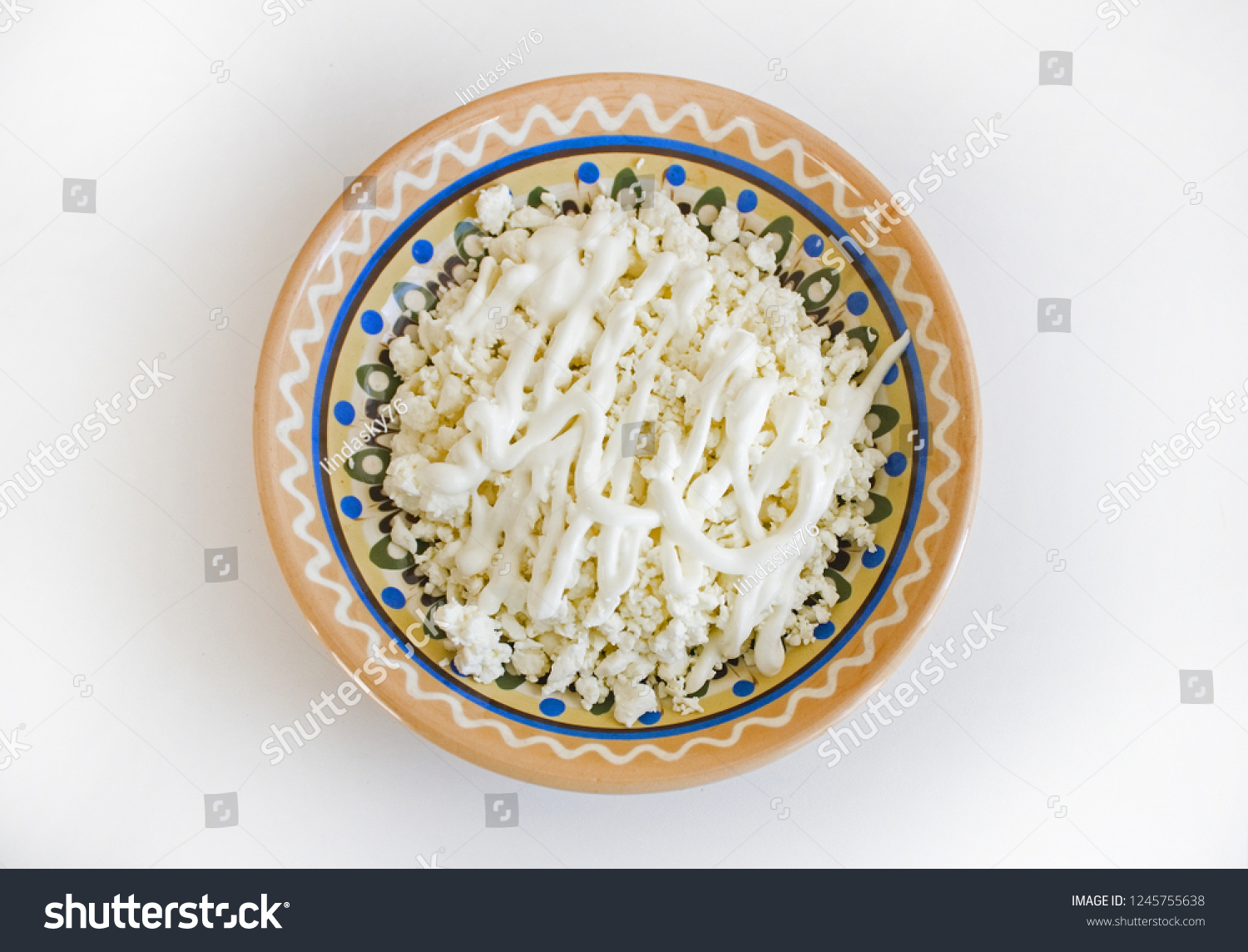Fresh Cottage Cheese Sour Cream Plate Stock Photo Edit Now