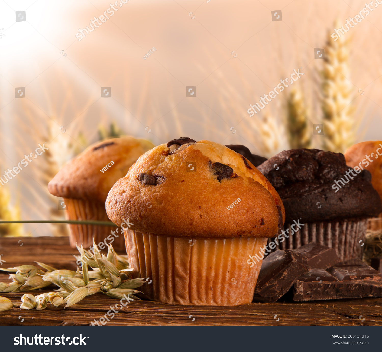 Fresh Muffins Nature Background Corn Stock Photo (Edit Now) 205131316