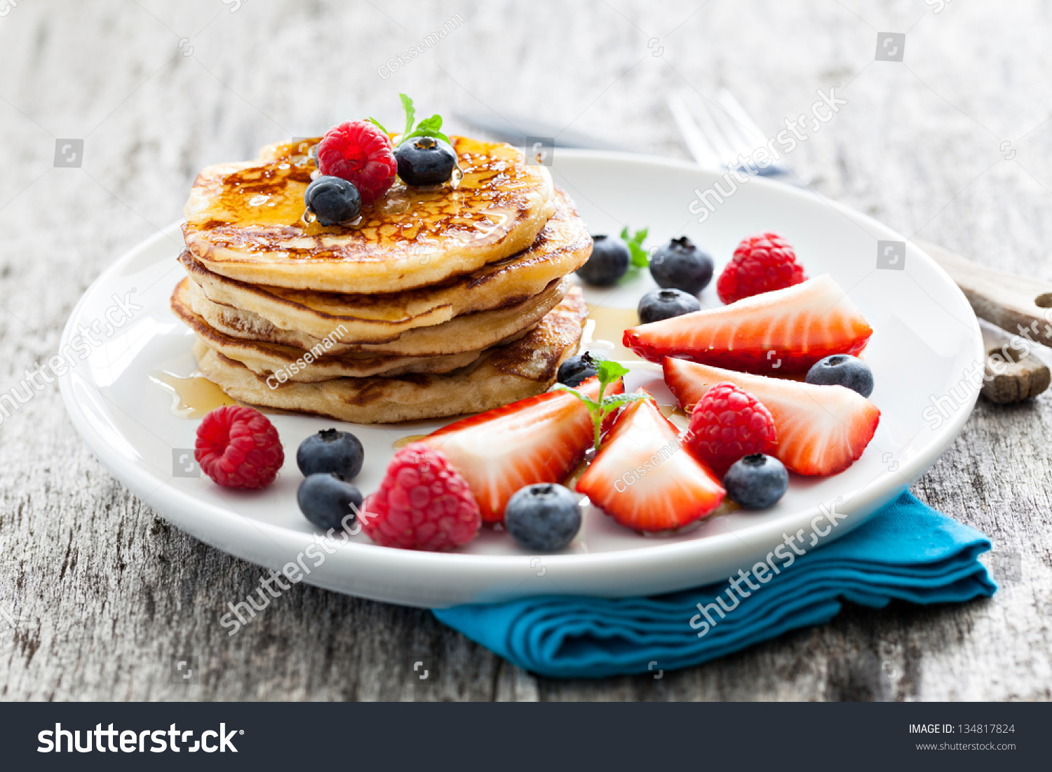 Fresh Pancakes With Fruits Stock Photo 134817824 : Shutterstock