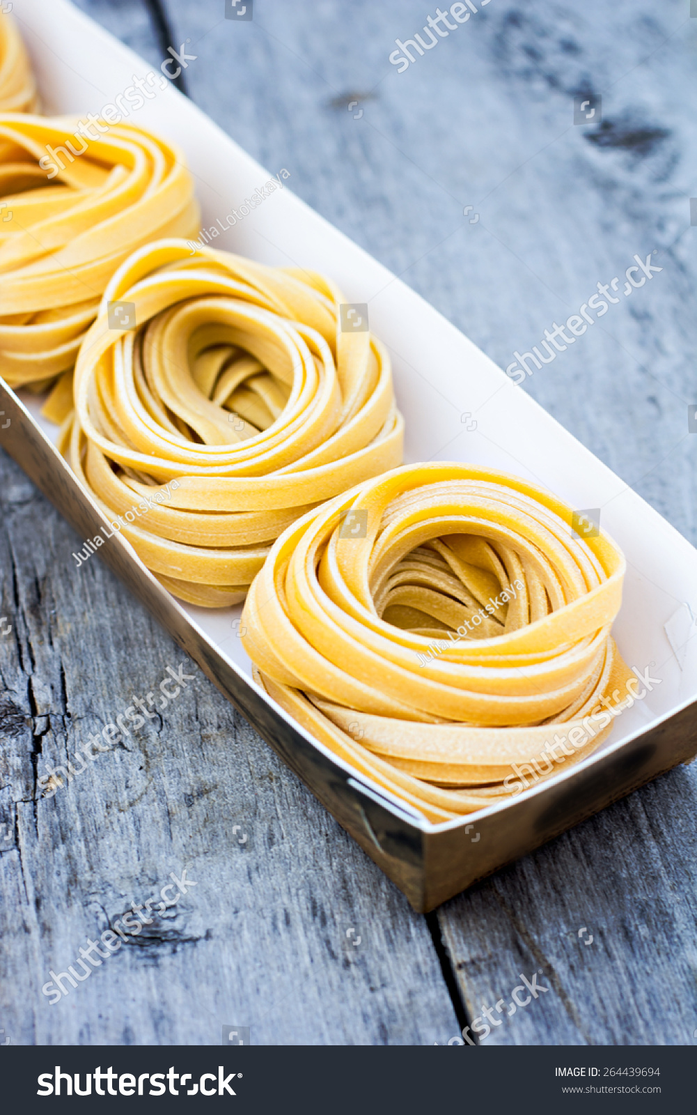 Fresh Pasta Box On Wooden Table Stock Photo Edit Now 264439694