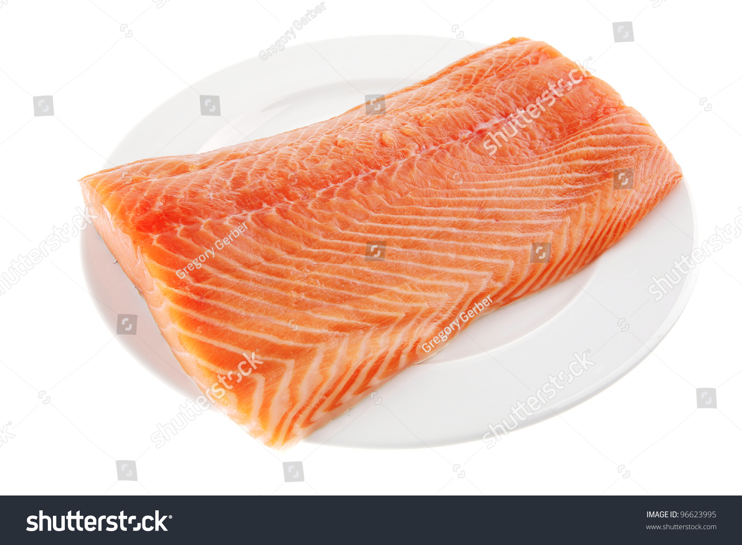 Fresh Raw Red Fish Fillet On White Plate Stock Photo 96623995 ...