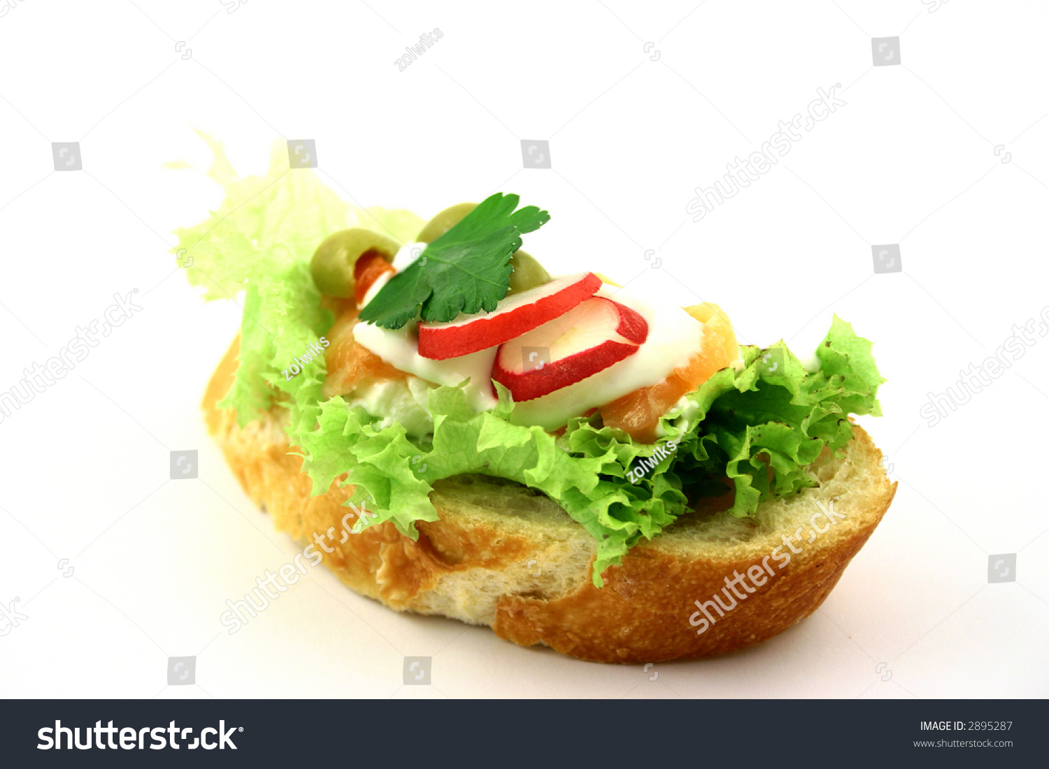 Fresh Sandwich With Salmon And Egg On The Iceberg Lettuce Stock Photo ...