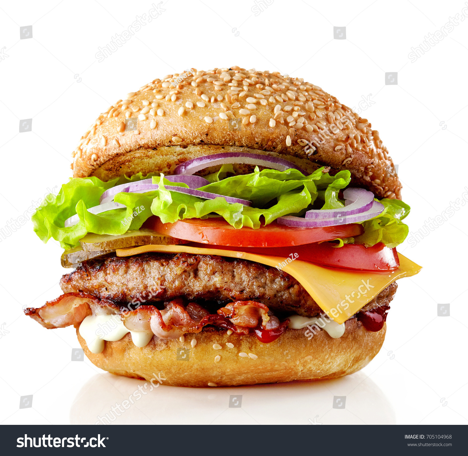 Fresh Tasty Burger Isolated On White Stock Photo 705104968 | Shutterstock