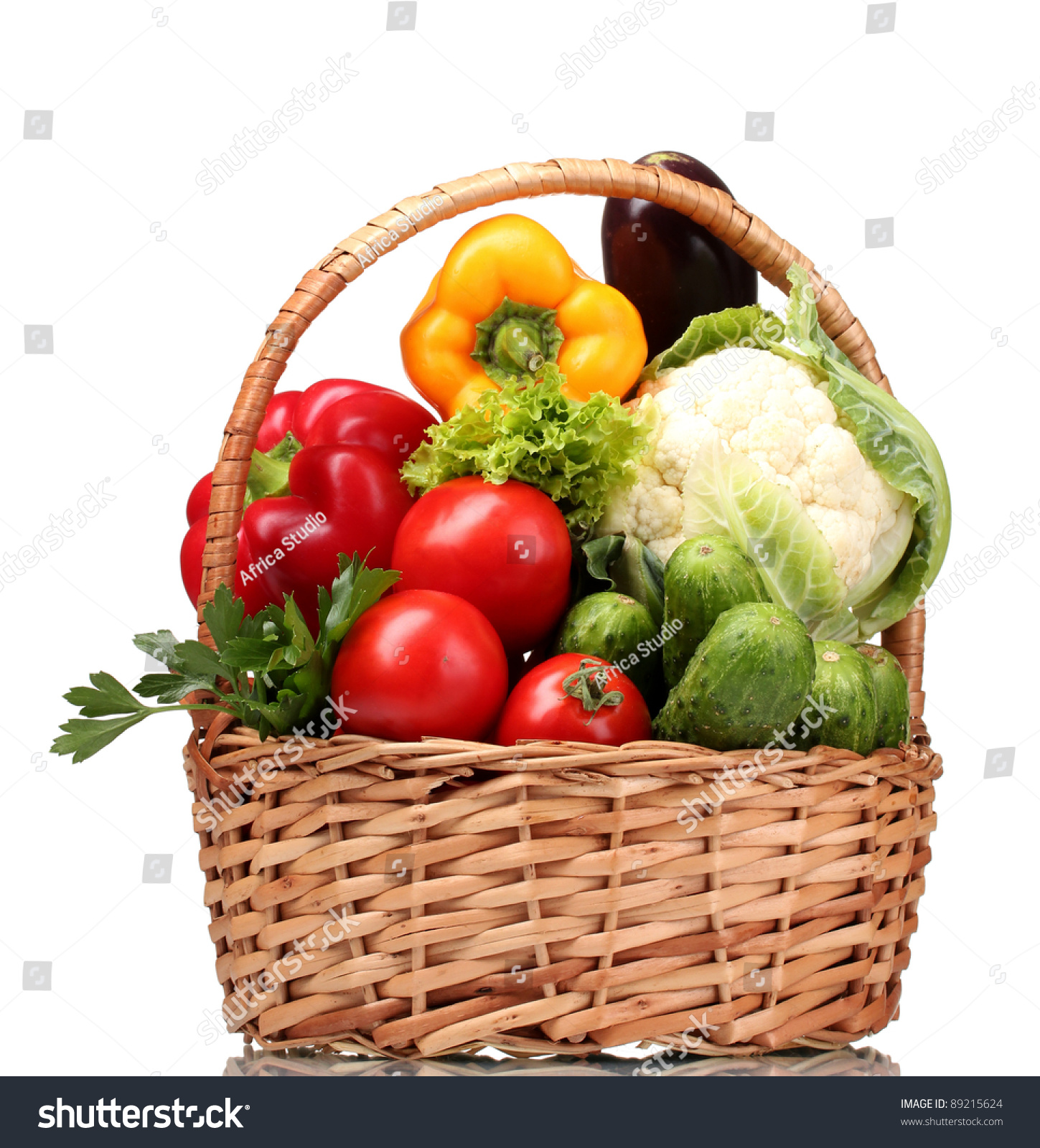 Fresh Vegetables In Basket Isolated On White Stock Photo 89215624 ...