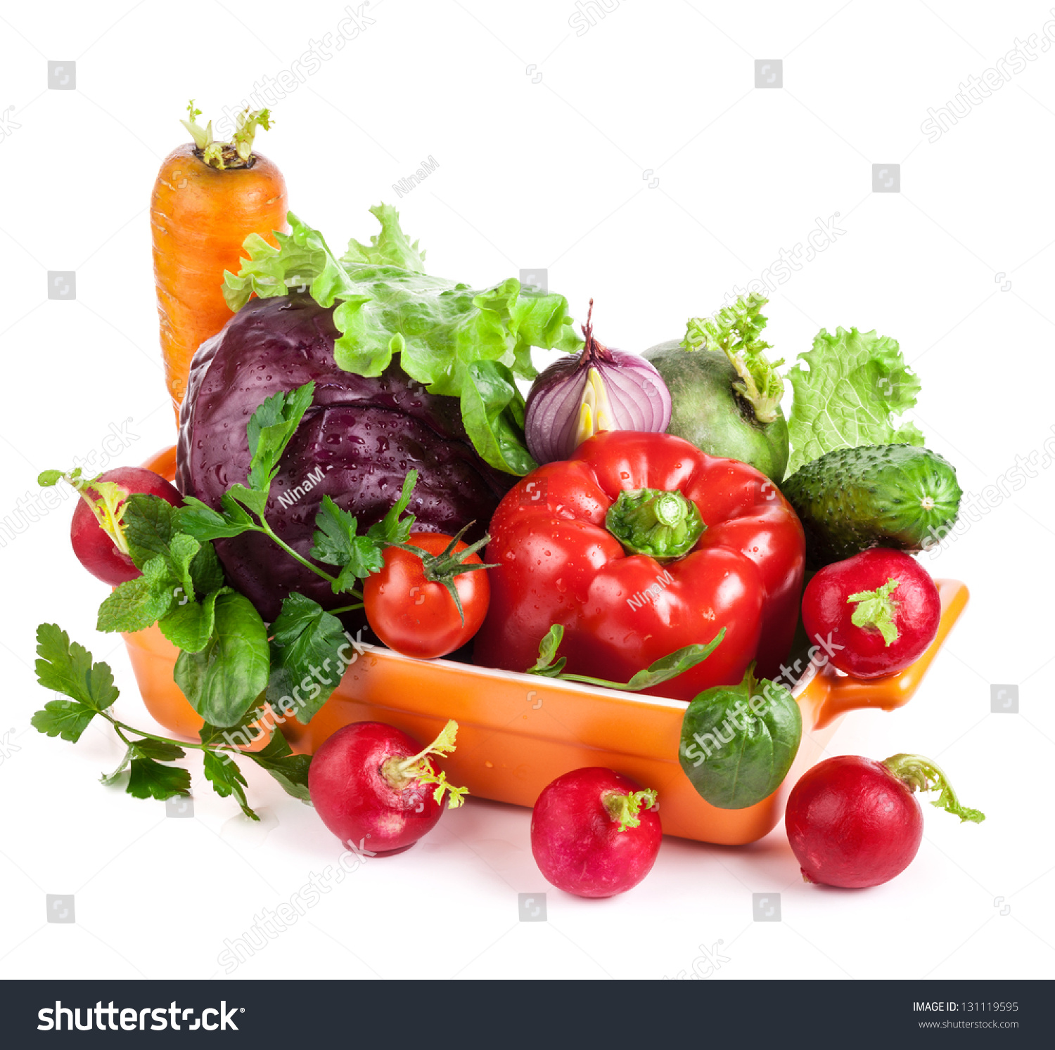 Fresh Vegetables In Bowl Isolated On White Background Stock Photo ...