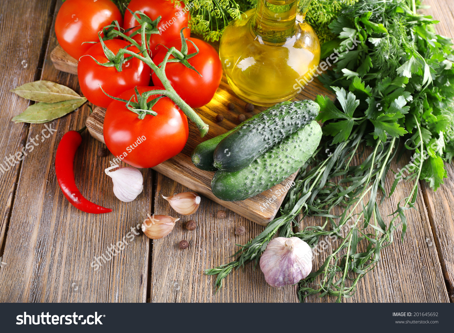 Fresh Vegetables With Herbs And Spices On Table, CloseUp Stock Photo