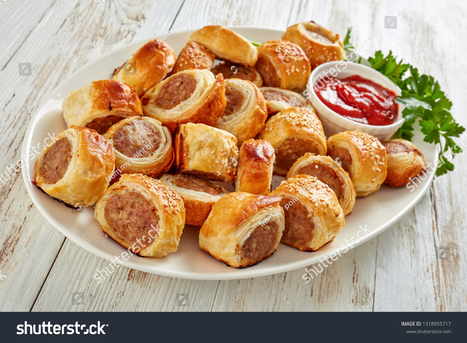 Freshly Baked Puff Pastry Sausage Rolls Stock Photo Edit Now 1318955717