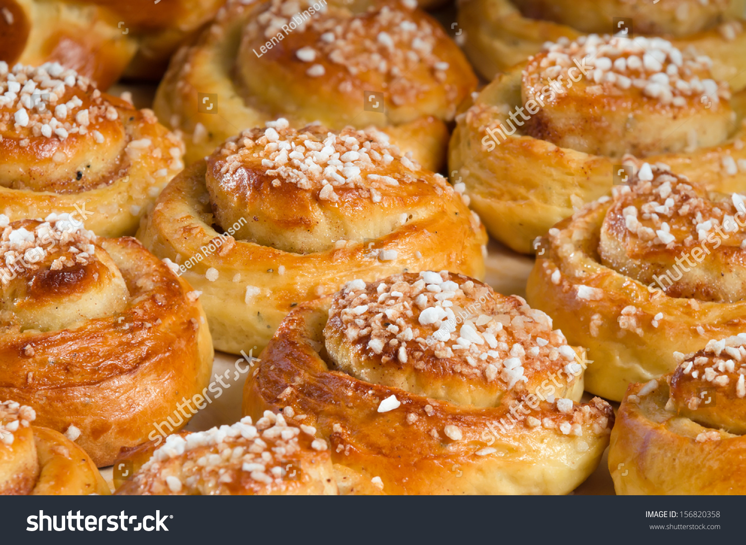 Freshly Baked Sweet Buns Or Bread Rolls, Closeup Stock Photo 156820358 ...