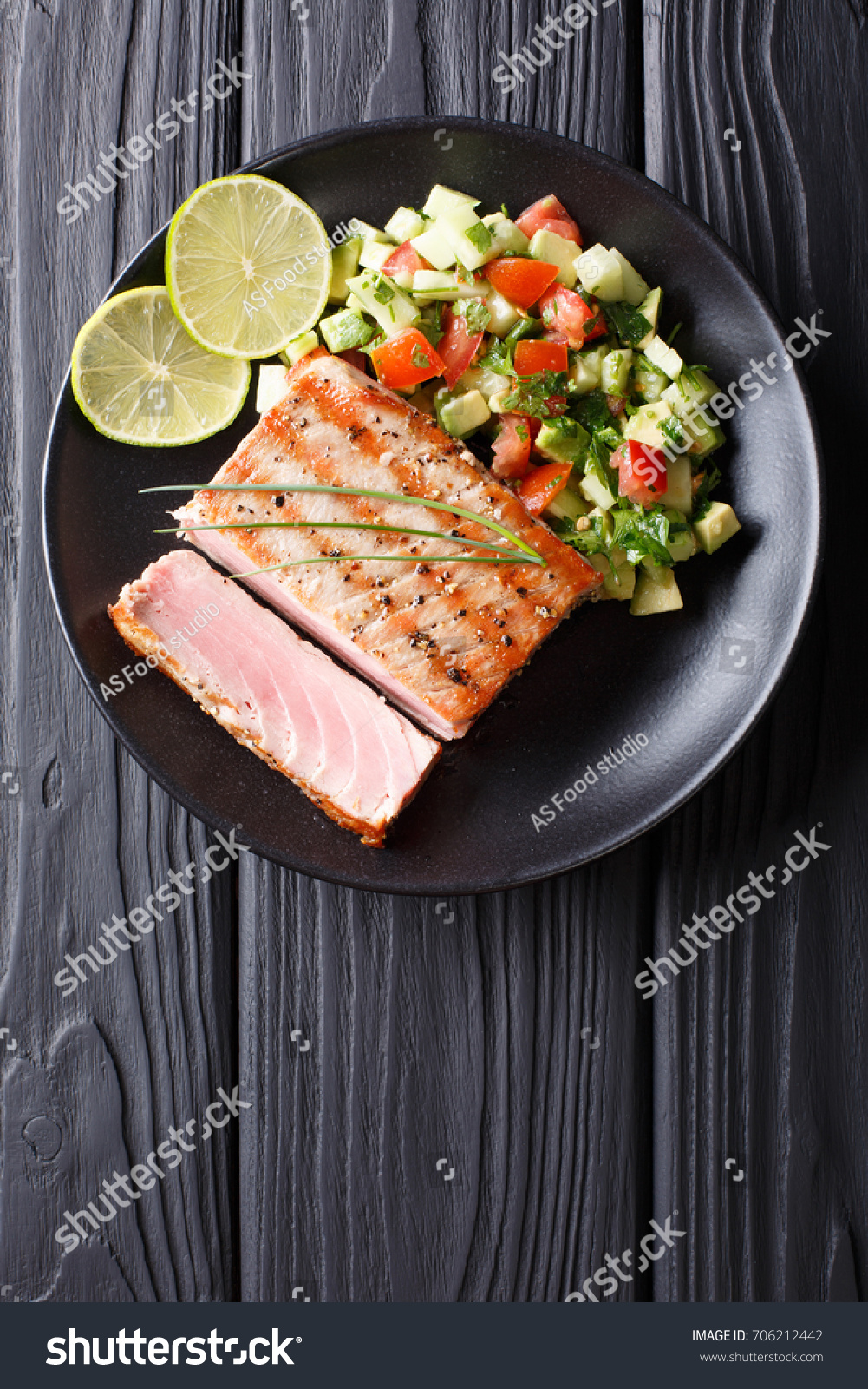 Freshly Cooked Grilled Tuna Steak Avocado Stock Photo 706212442 ...