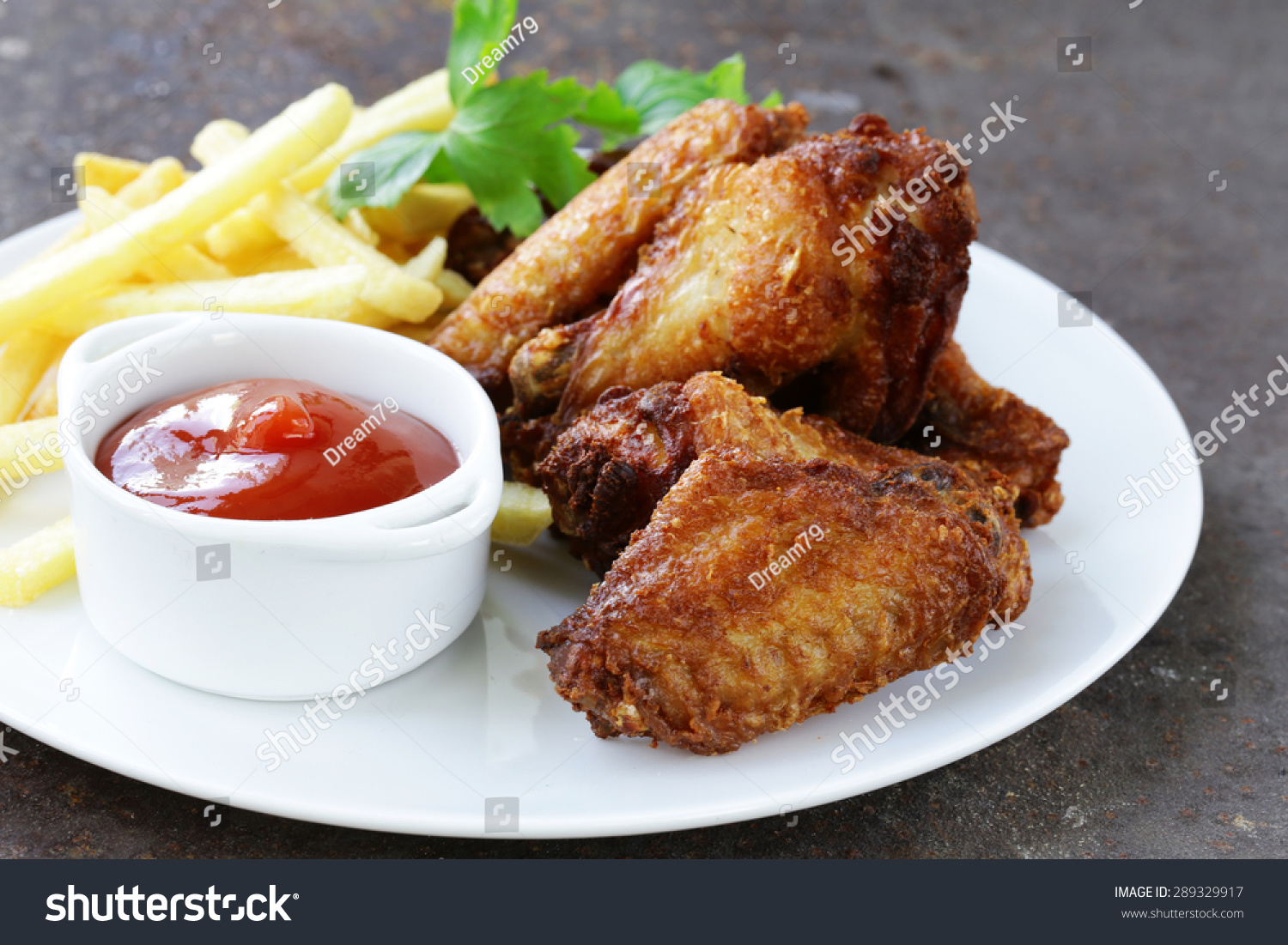 Fried Chicken Wings With Sauce And Spices Stock Photo 289329917 ...