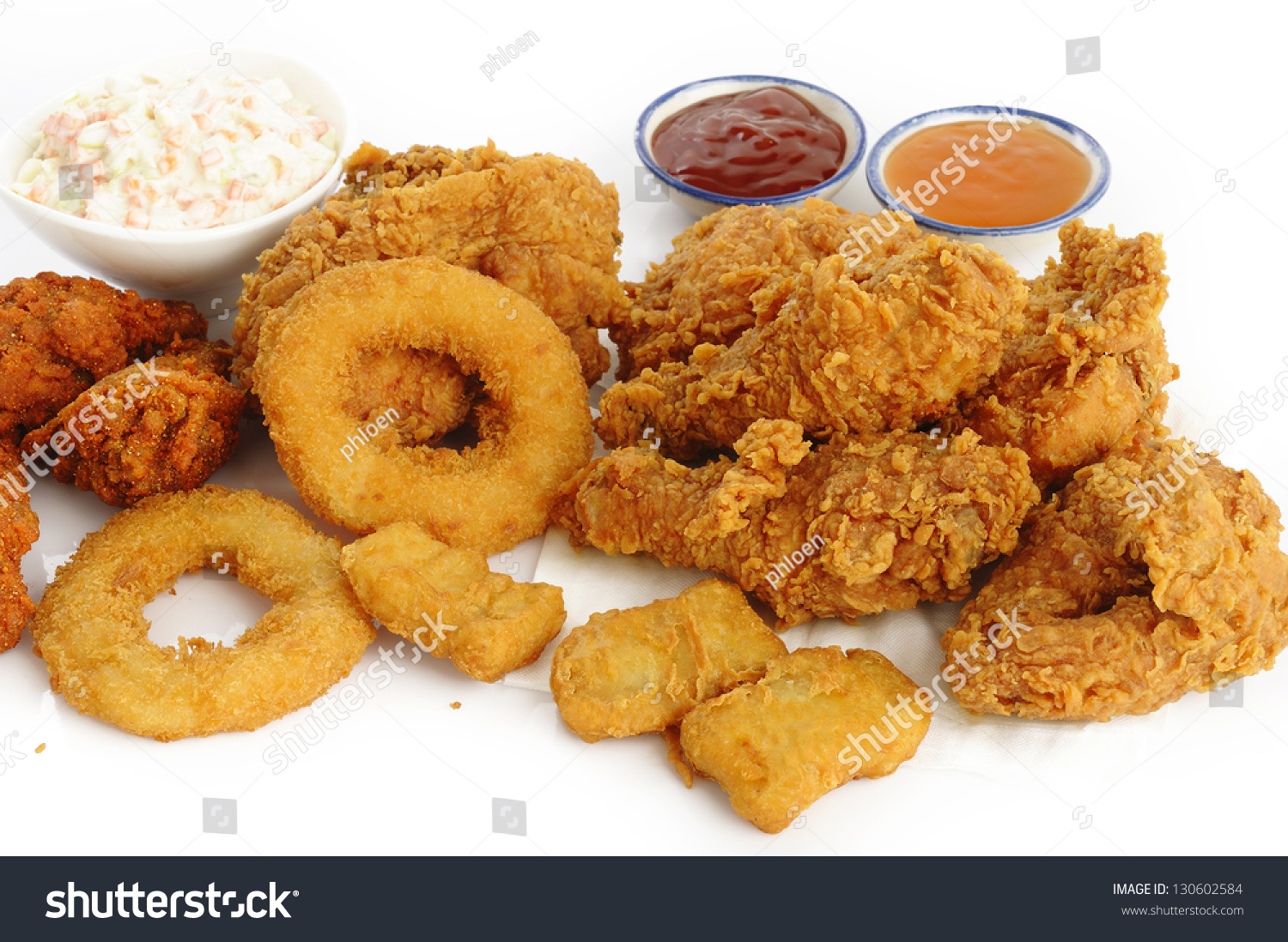 Fried Food On White Background Stock Photo (Edit Now) 130602584