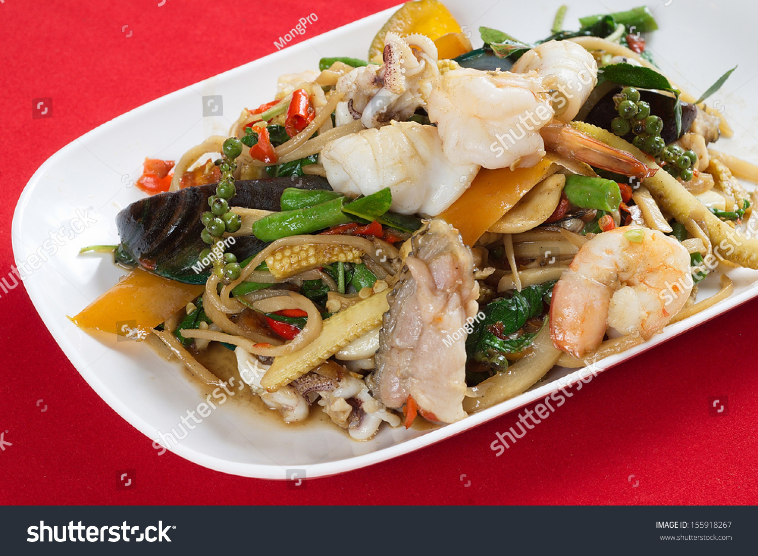 Fried Mixed Seafood Thaifood. Stock Photo 155918267 : Shutterstock