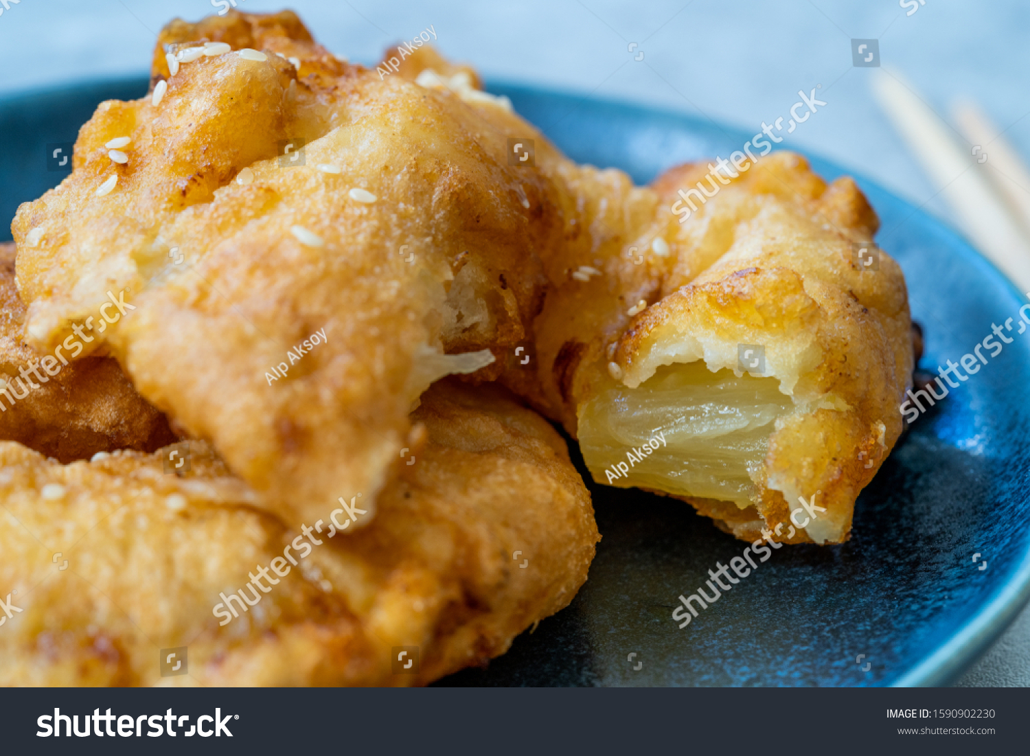 Fried Pineapple Fritters Caramelized Cinnamon Sesame Stock Photo Edit Now 1590902230