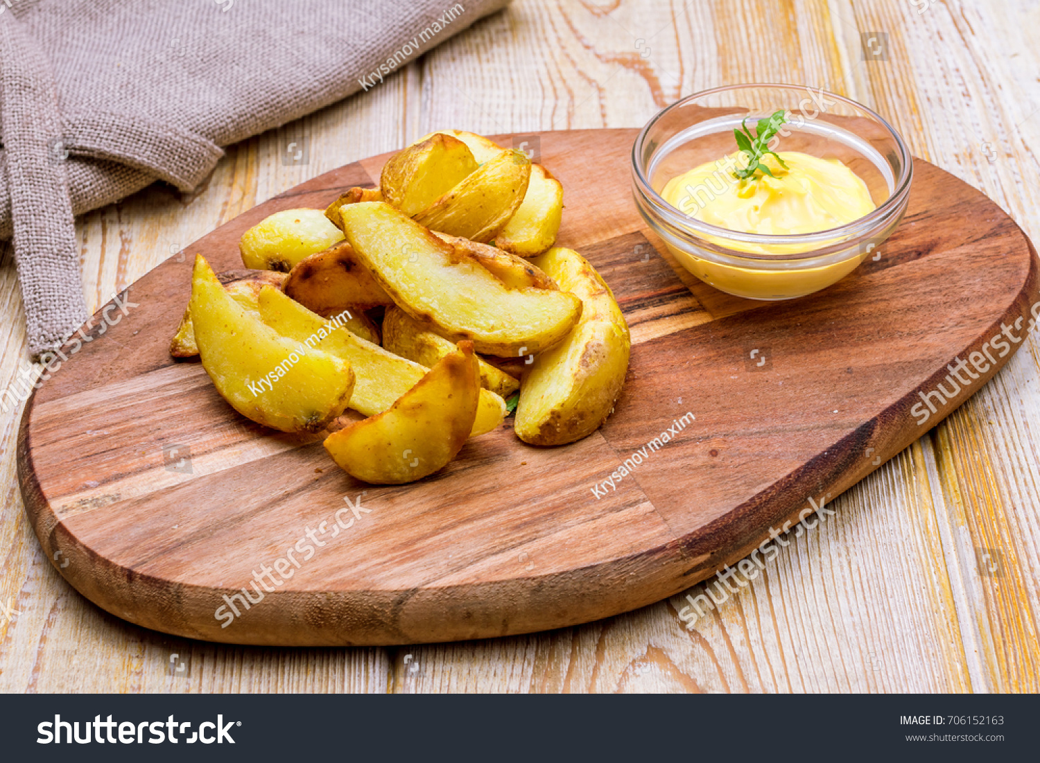 Fried Potato Wedges Cheese Sauce Stock Photo Edit Now