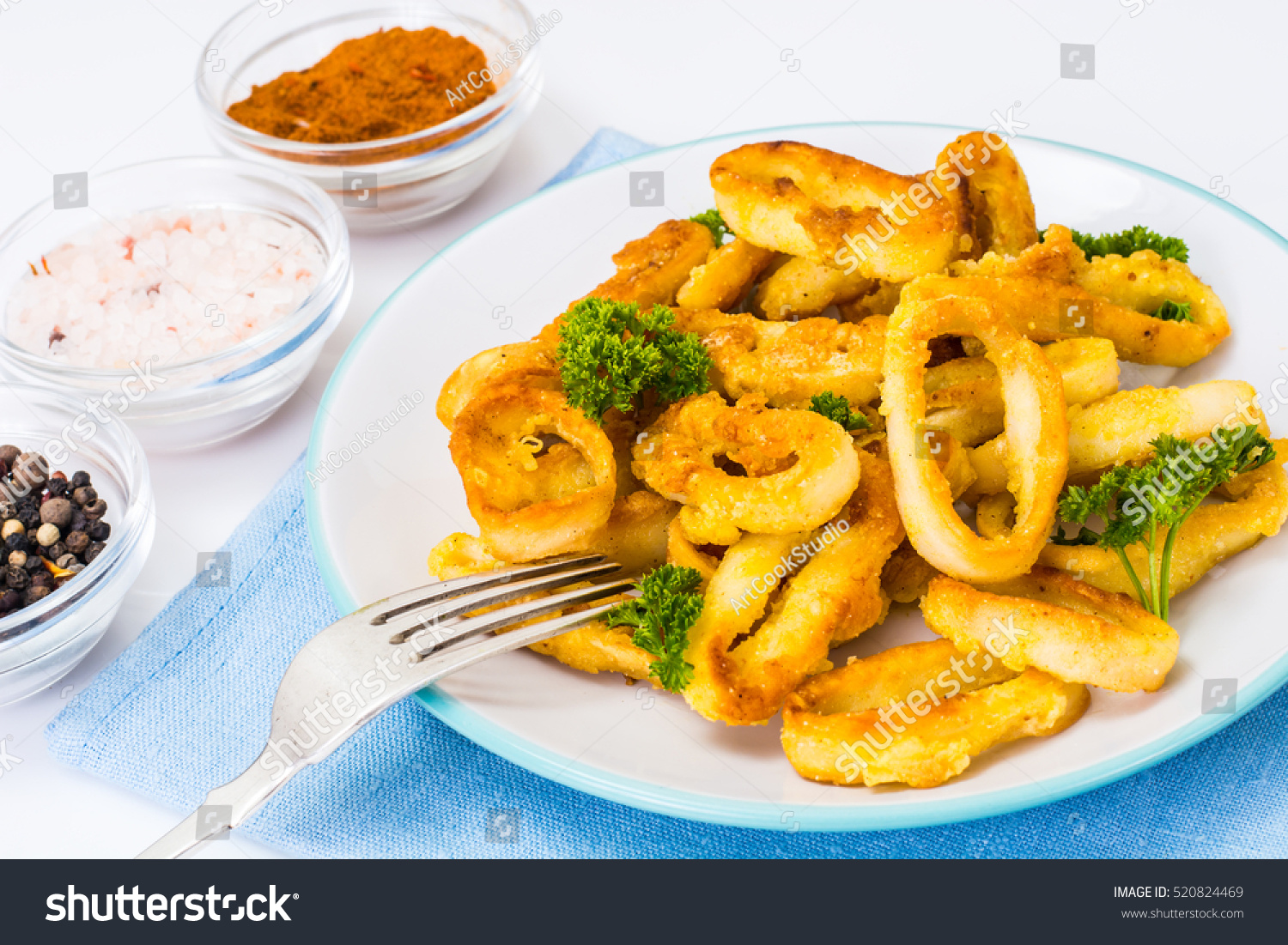 Fried Squid Rings In Breadcrumbs. Studio Photo - 520824469 : Shutterstock