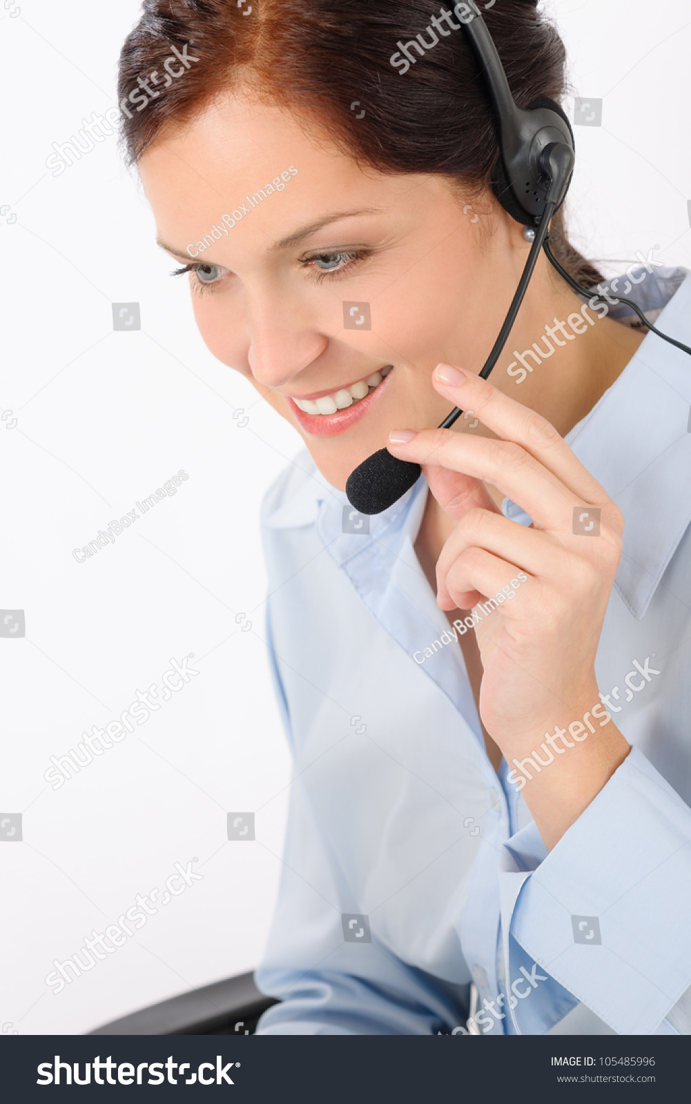 Friendly Help Desk Woman Smiling Call Center Operator Phone Headset ...