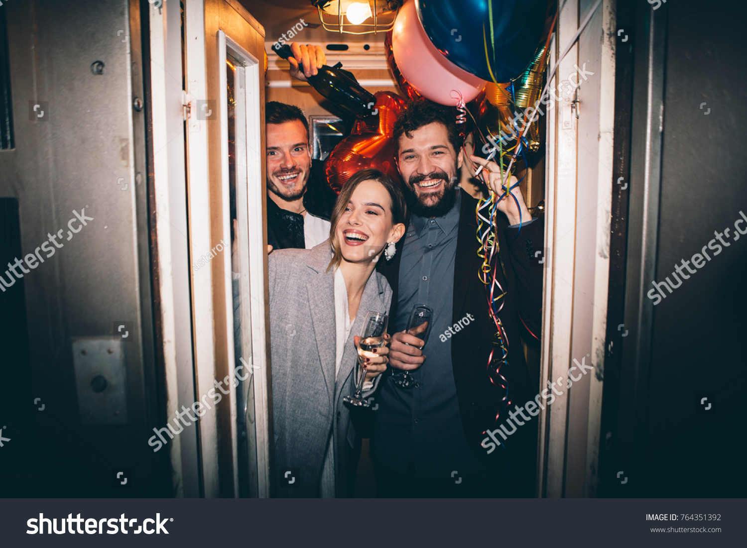 Friends Elevator Going Party New Year Stock Photo Edit Now