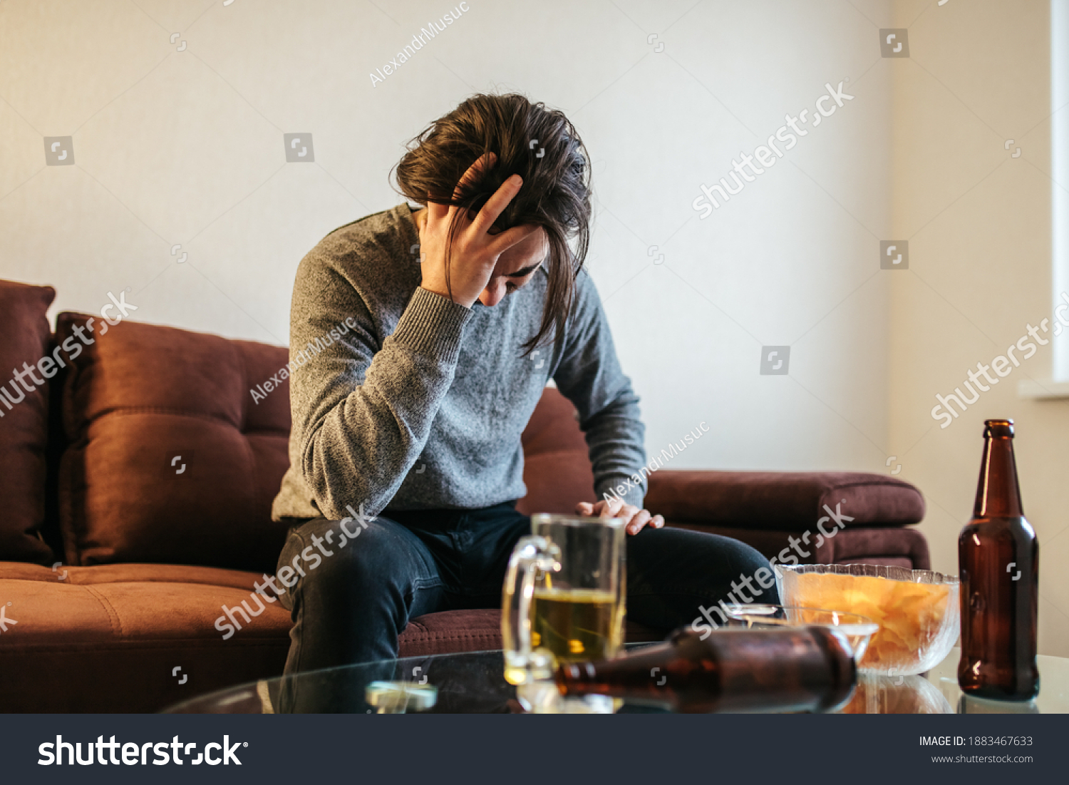 Below Alcohol Addiction Young Age Caucasian Stock Photo 1883467633 ...