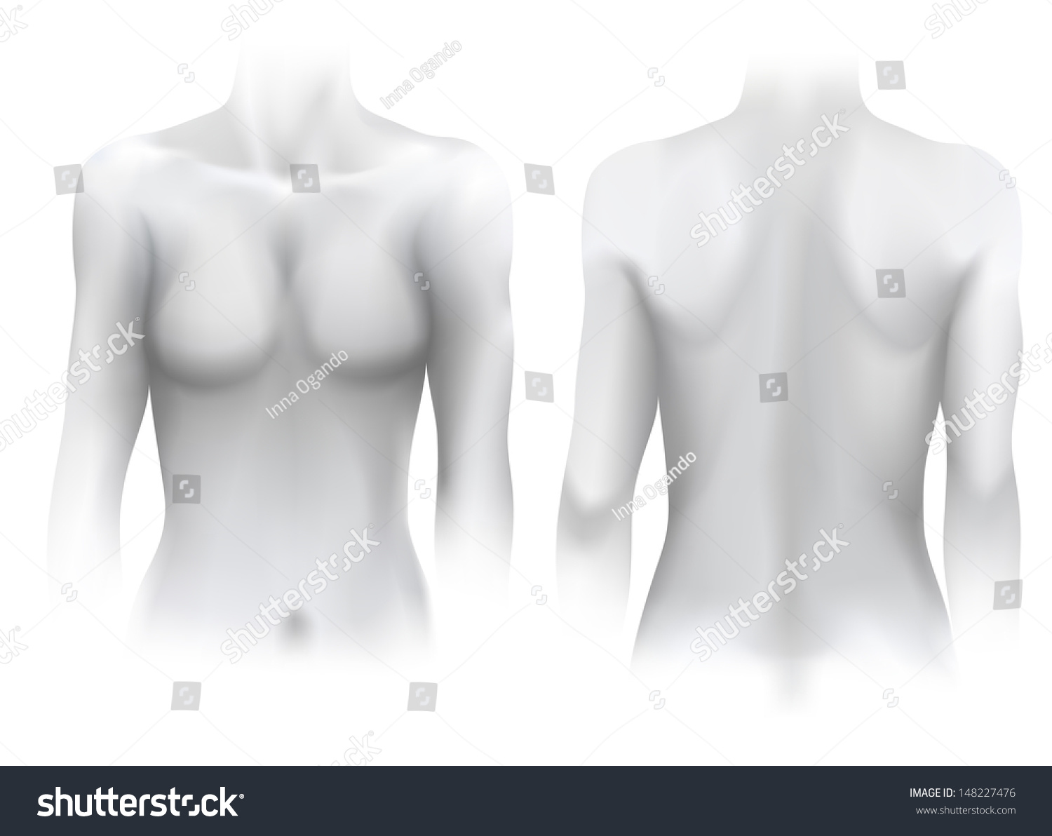 Ilustrasi Stok Front Back View Standing Naked Woman