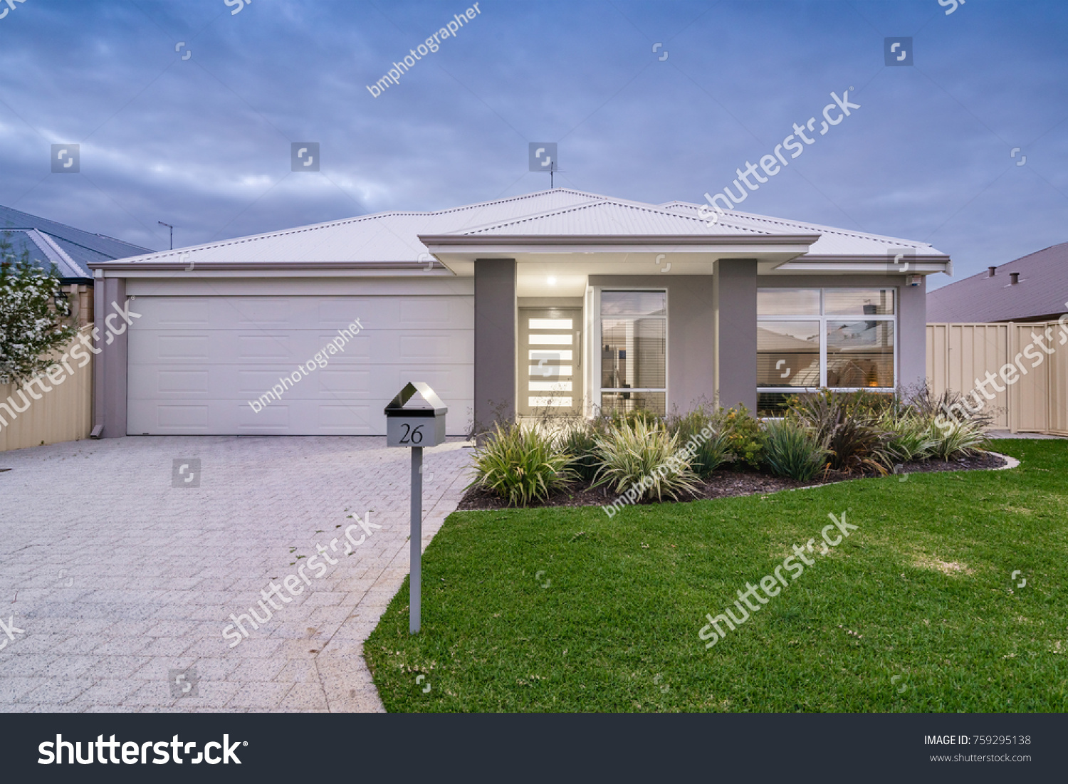 Front Elevation Modern Style Home Suburban Stock Photo (Edit Now) 759295138