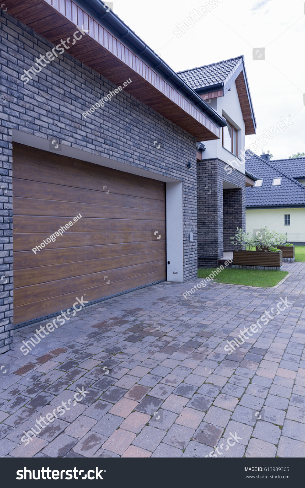 Front Modern Detached House Automatic Garage Stock Photo Edit Now