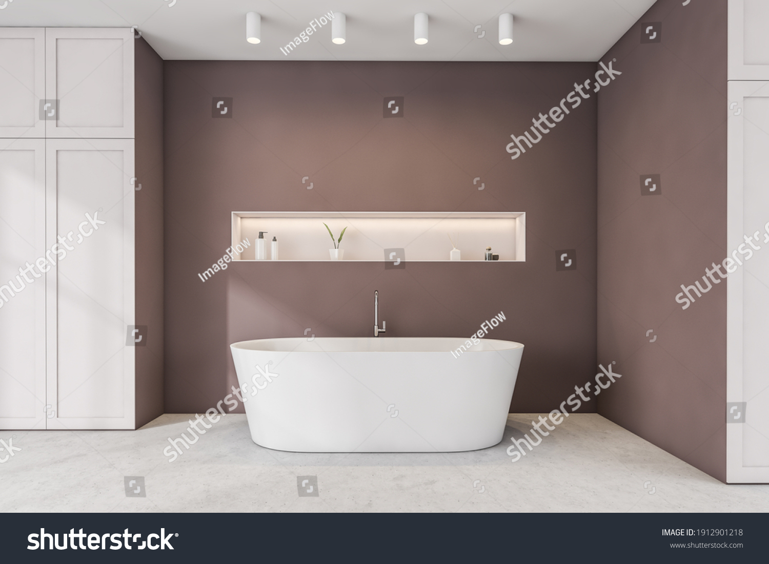 Front View Bathroom Interior White Tub Stock Illustration 1912901218