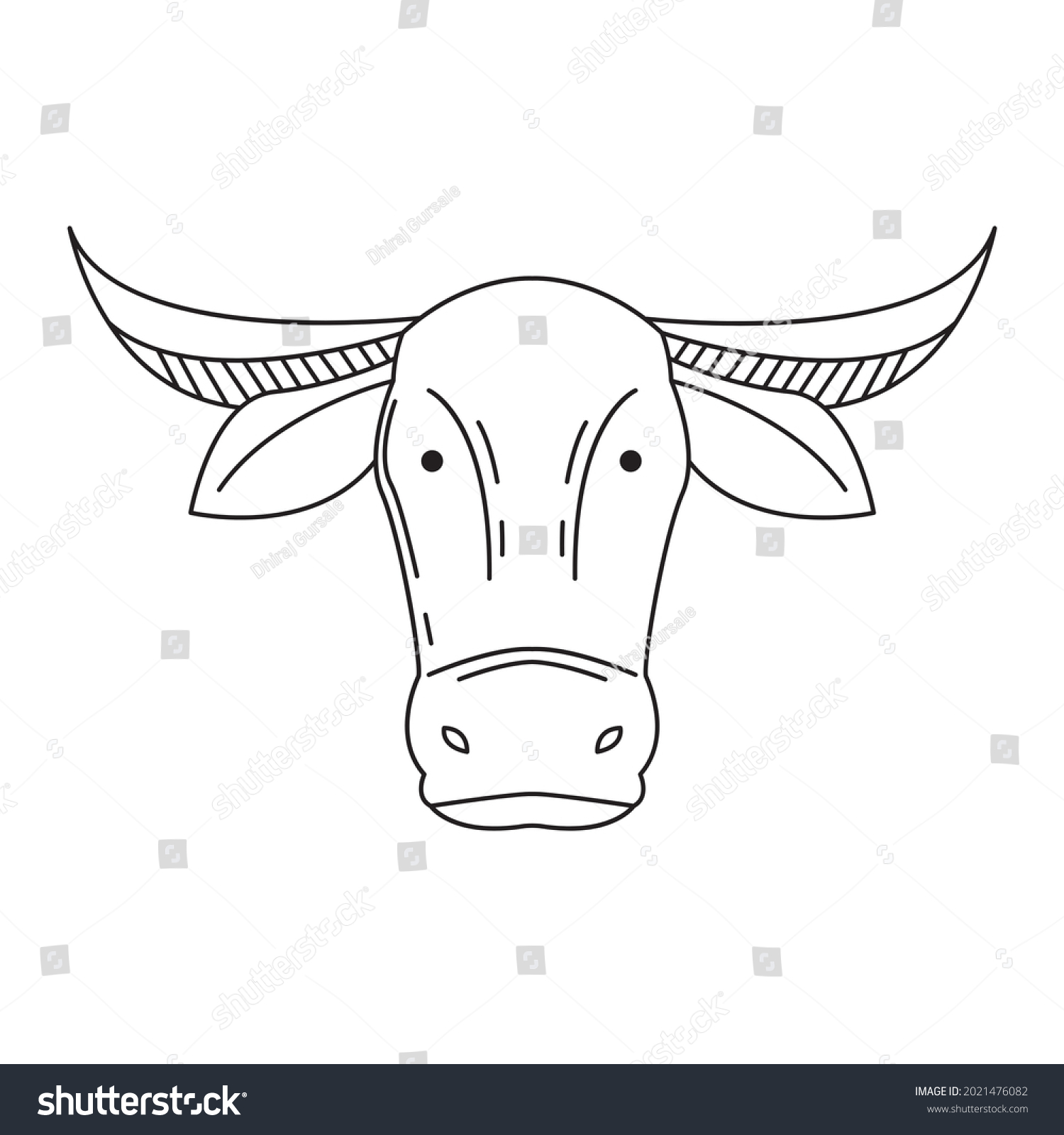Front View Bull Animated Black White Stock Illustration 2021476082 ...