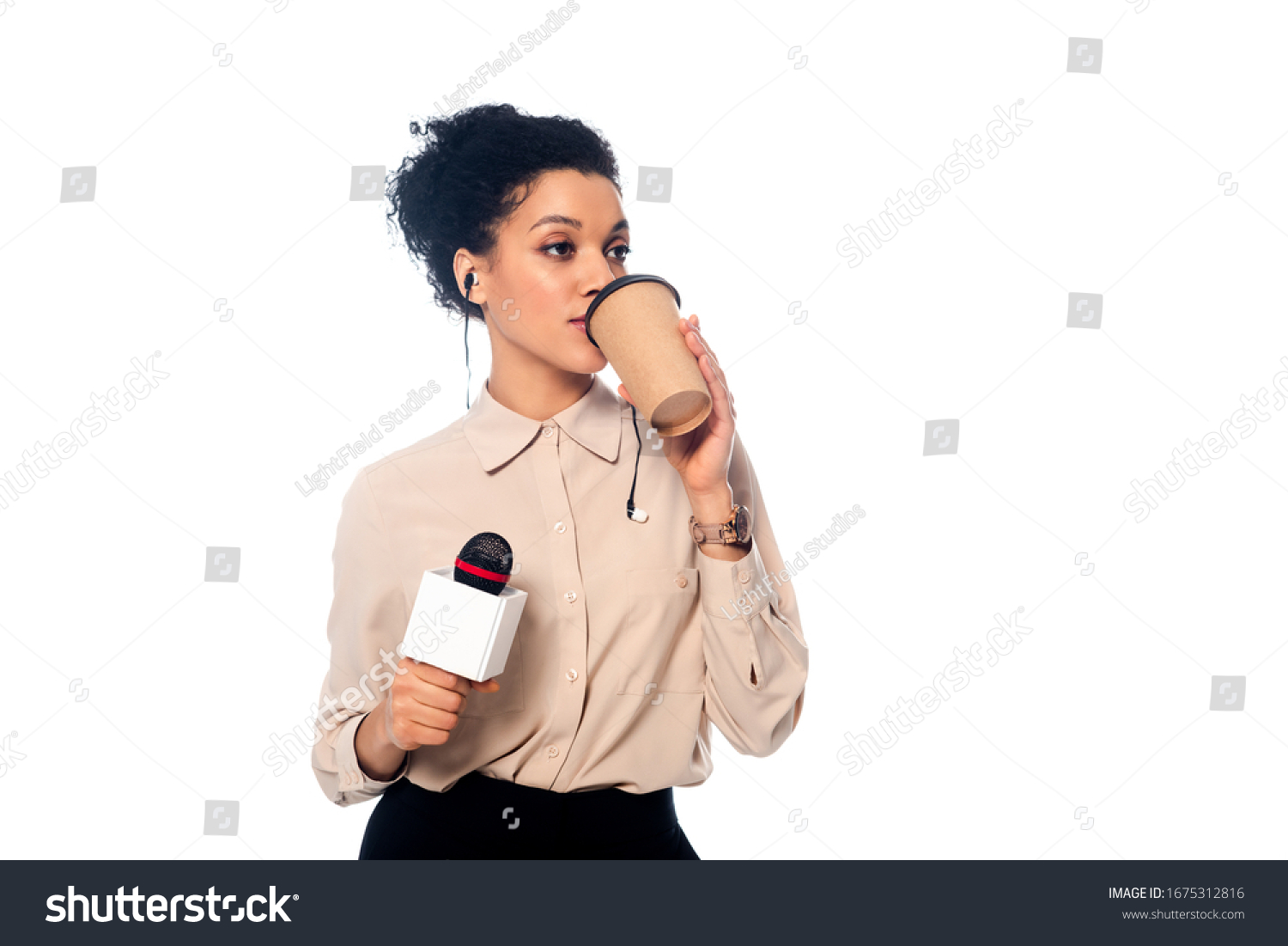 Front View African American Journalist Microphone Stock Photo ...