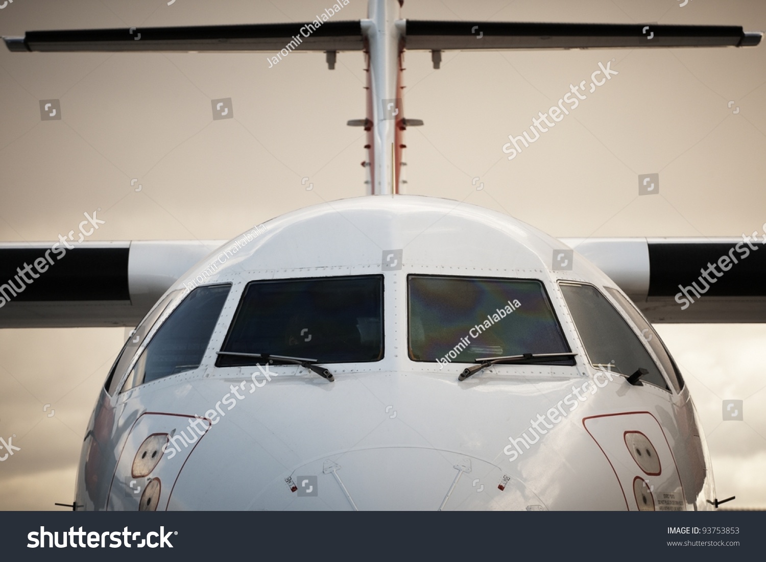 Front View Of Airplane In Bad Weather Stock Photo 93753853 : Shutterstock