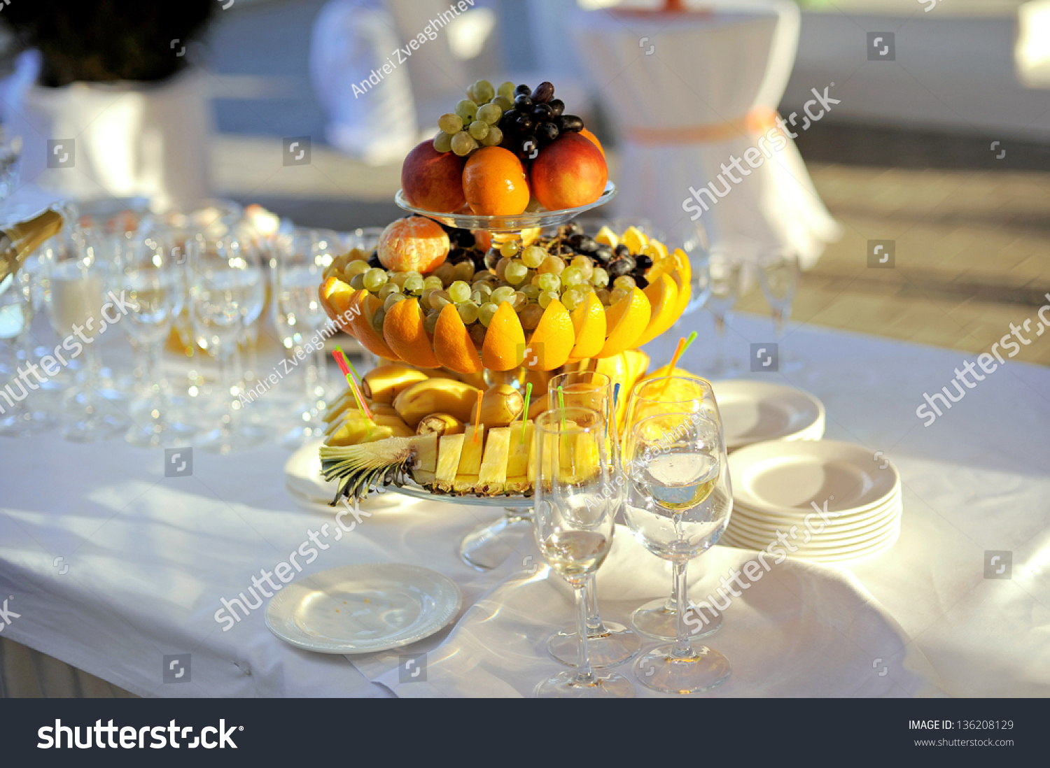 Fruit Plate On Wedding Table Sunset Stock Photo Edit Now 136208129