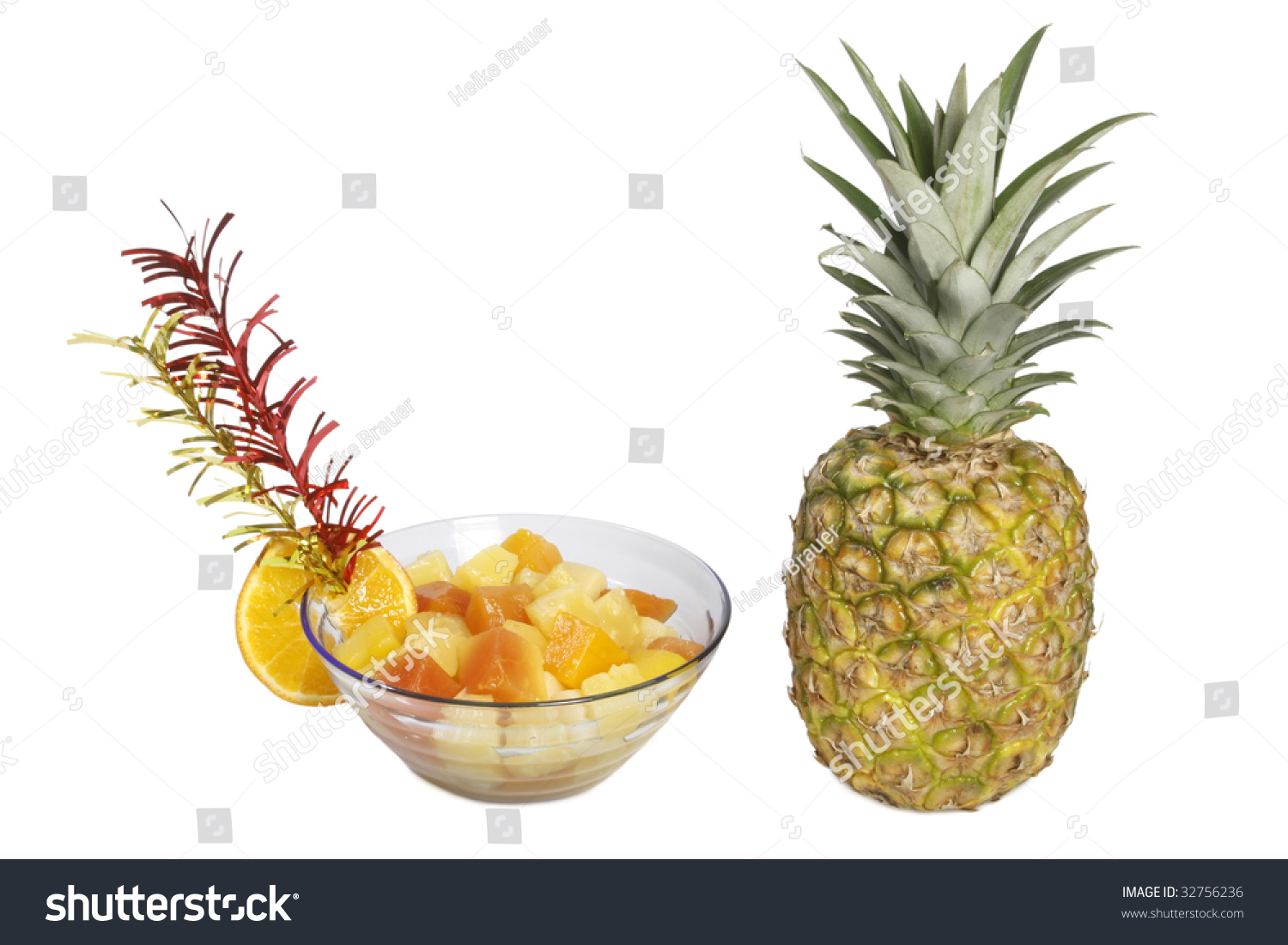 fruit salad different tropical fruits isolated stock photo