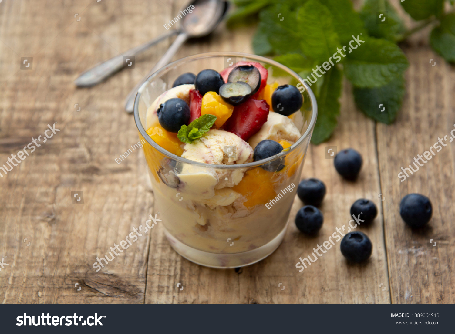 Fruit Salad Ice Cream Blueberries Strawberries Stock Photo Edit Now