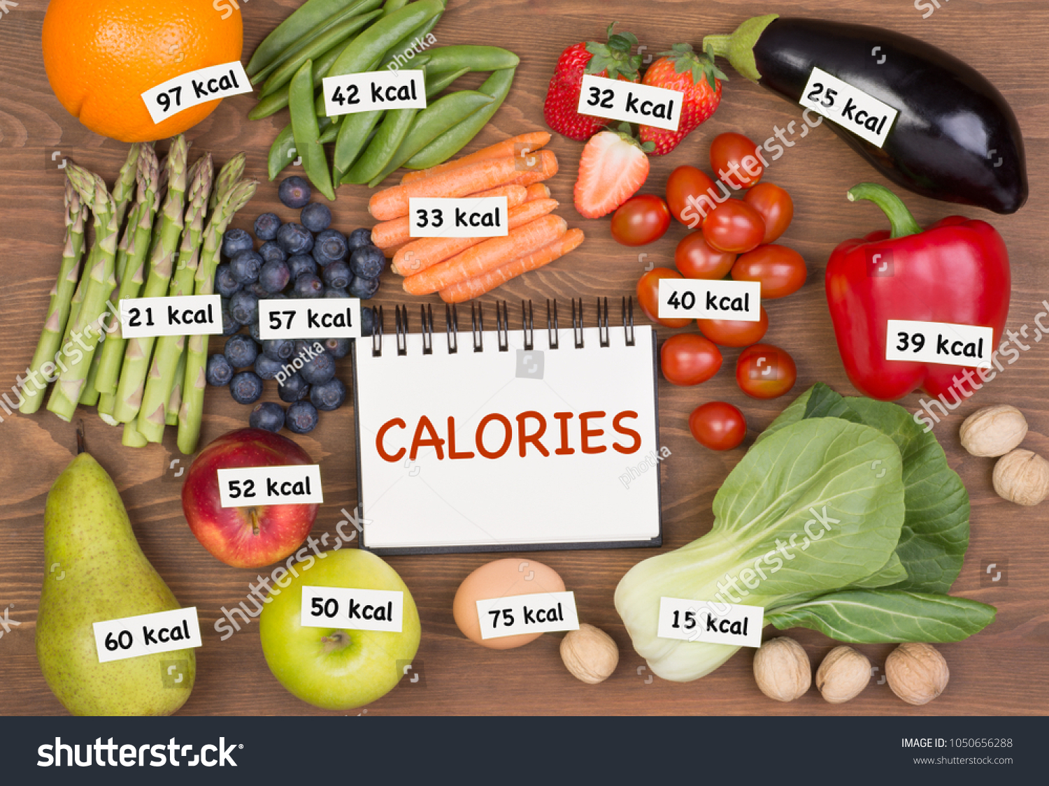 Fruits Vegetables Calories Labels Stock Photo Edit Now 1050656288