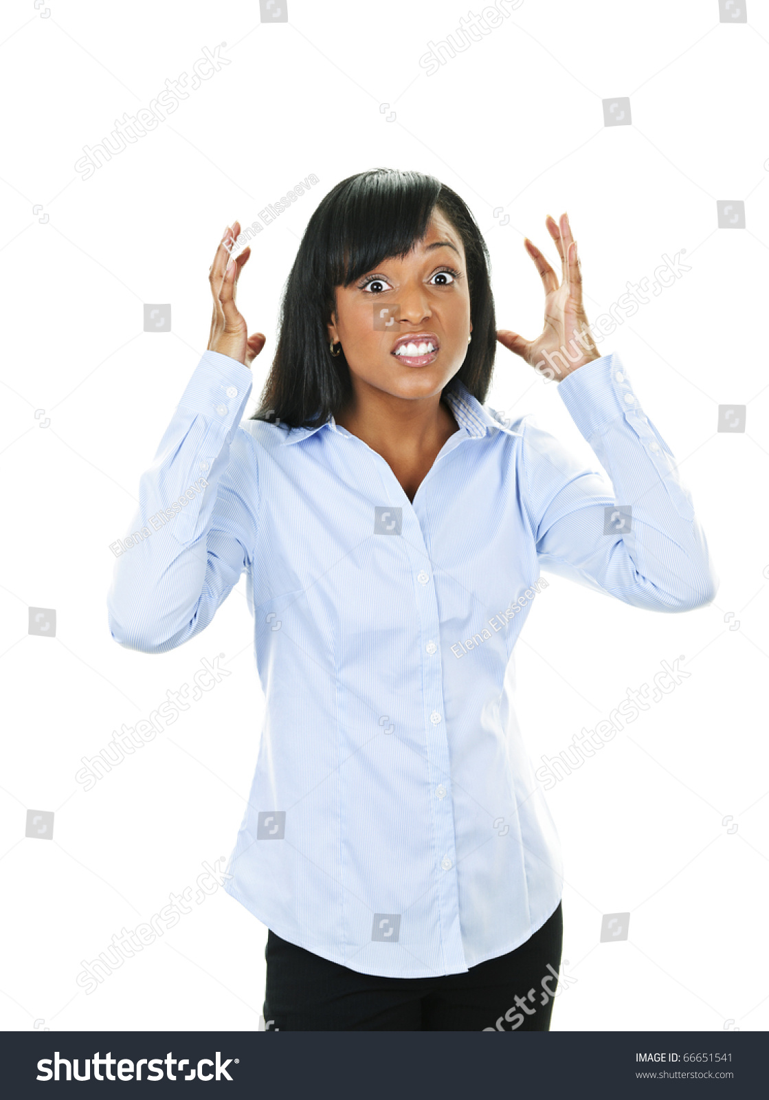 Frustrated Black Woman Arms Raised Isolated Stock Photo 66651541 ...