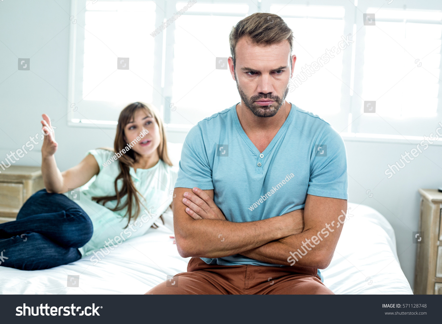 Frustrated Man Sitting Woman Shouting Him Stock Photo 571128748 ...