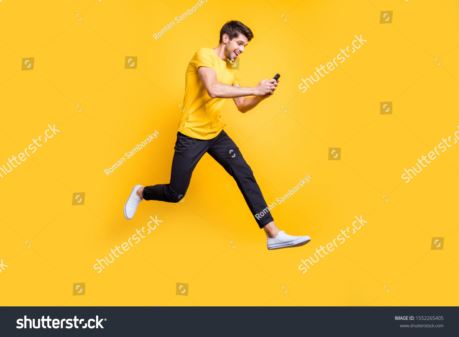 Full Body Photo Handsome Guy Jumping Stock Photo 1552265405 | Shutterstock