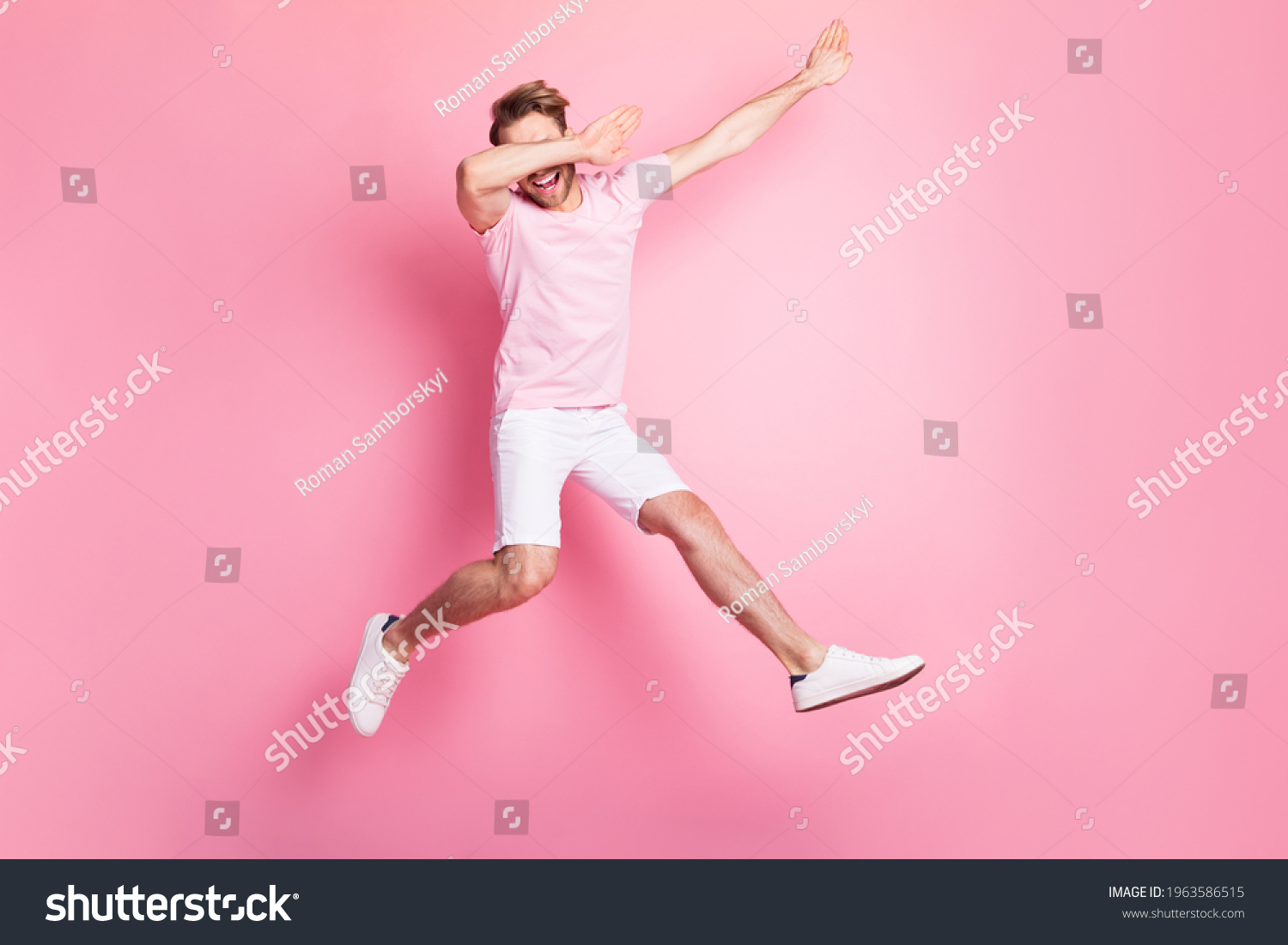 Full Body Portrait Cheerful Excited Man Stock Photo 1963586515 