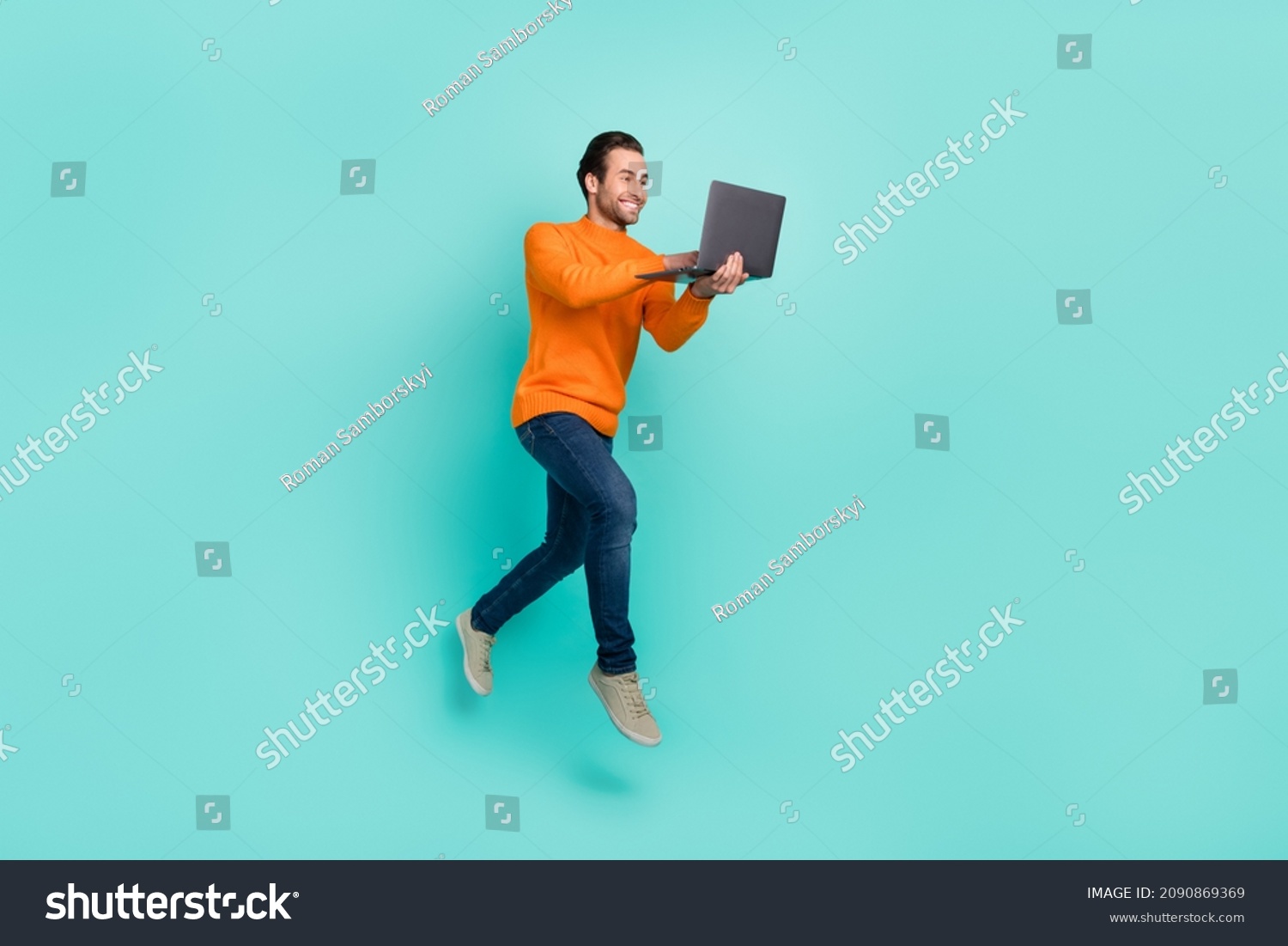 Full Body Profile Photo Cheerful Person Stock Photo 2090869369 ...