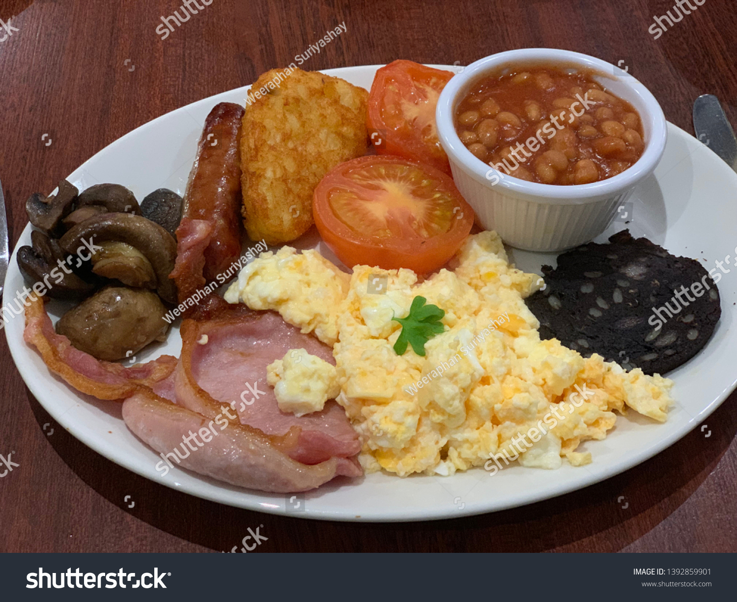 Full English Breakfast Set Scramble Egg Stock Photo 1392859901 ...