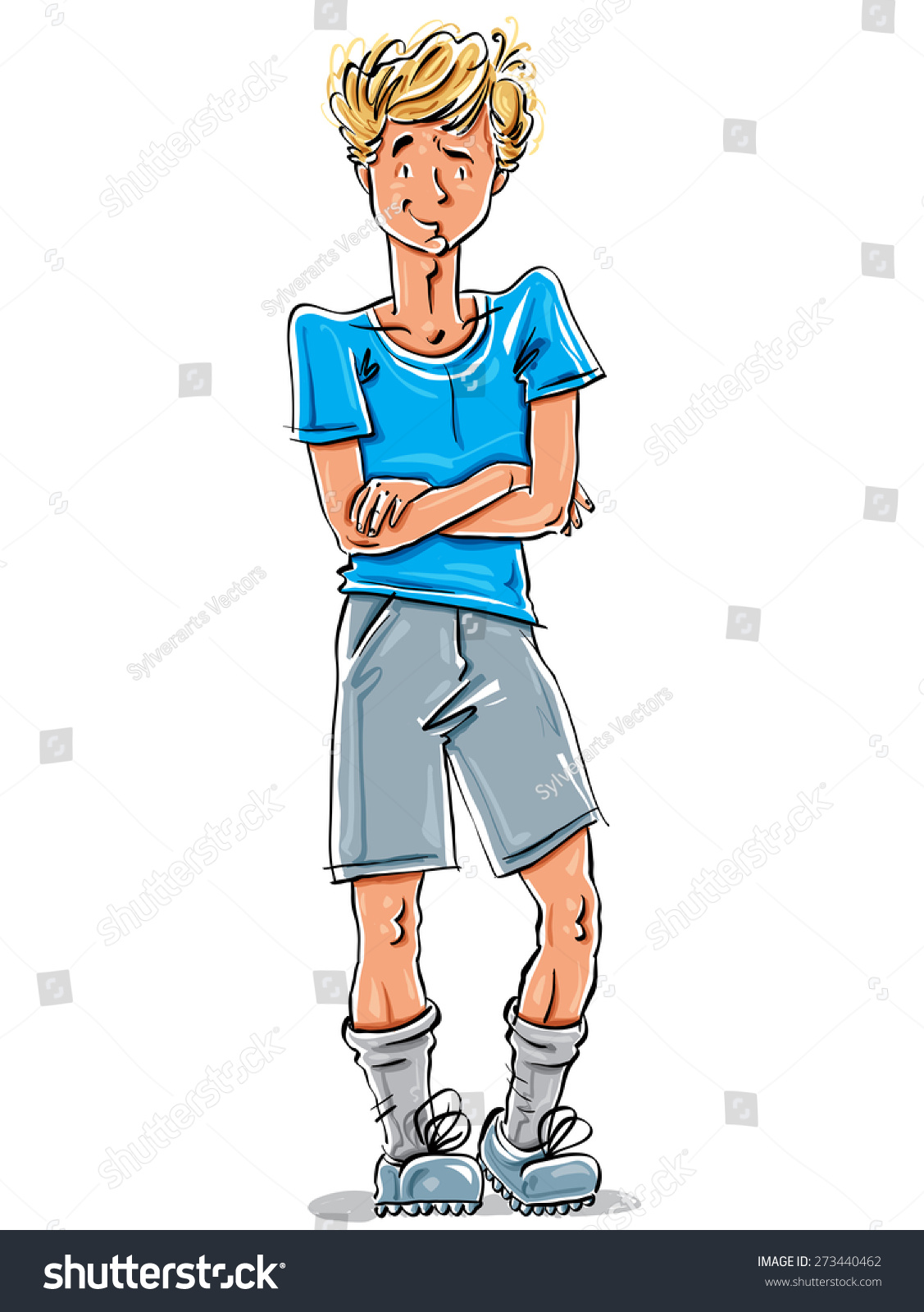 Full-Length Drawing Of A Smiling Caucasian Fair-Haired Teenager ...