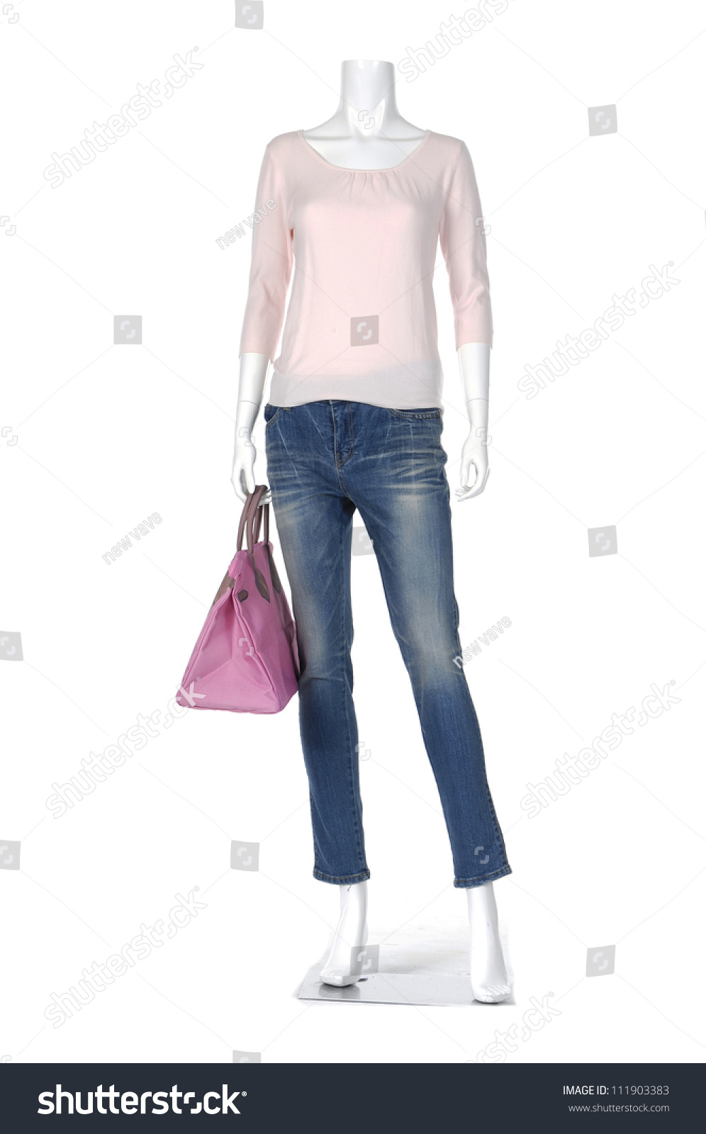 Full Length Female Mannequin In Jeans Casual Peignoir Clothes With Bag ...