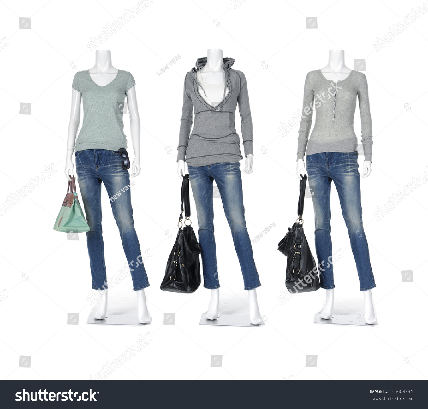 Full Length Female Mannequin In Jeans Casual Peignoir Clothes With Bag ...