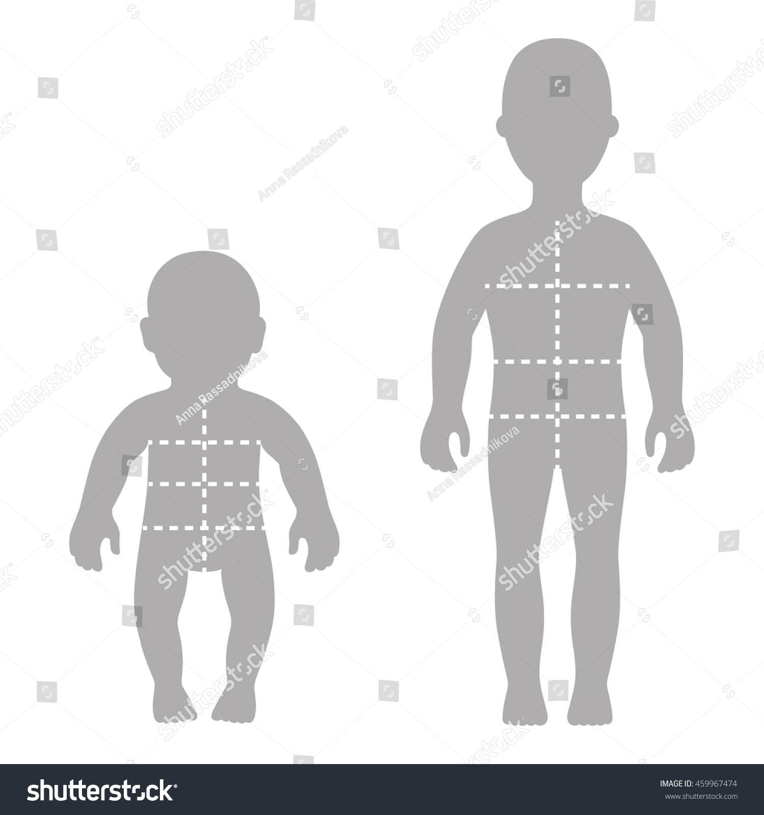 Full Length Front Silhouette Child, Baby Set With Marked Body'S Sizes ...