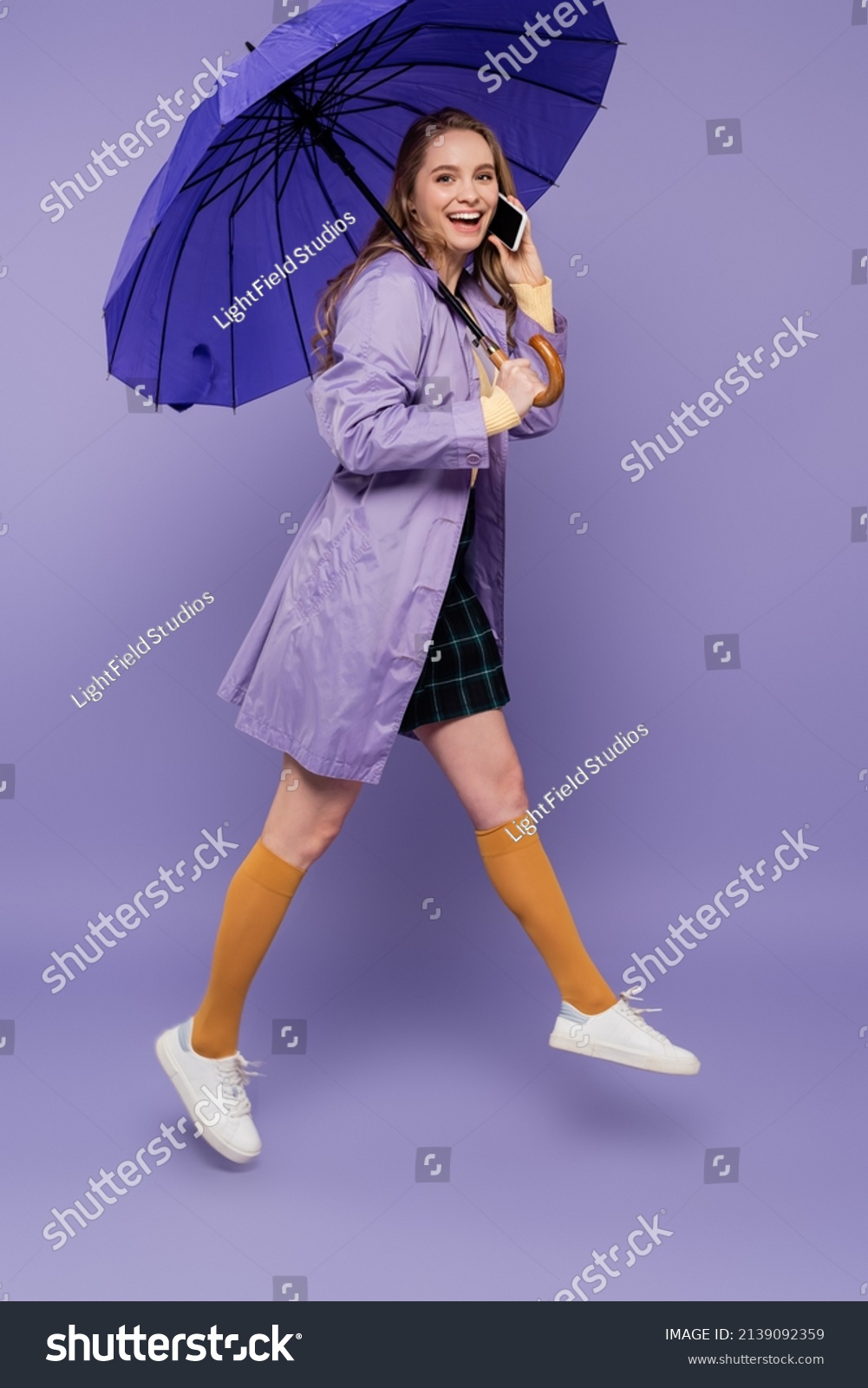 Full Length Happy Young Woman Trench Stock Photo 2139092359 | Shutterstock