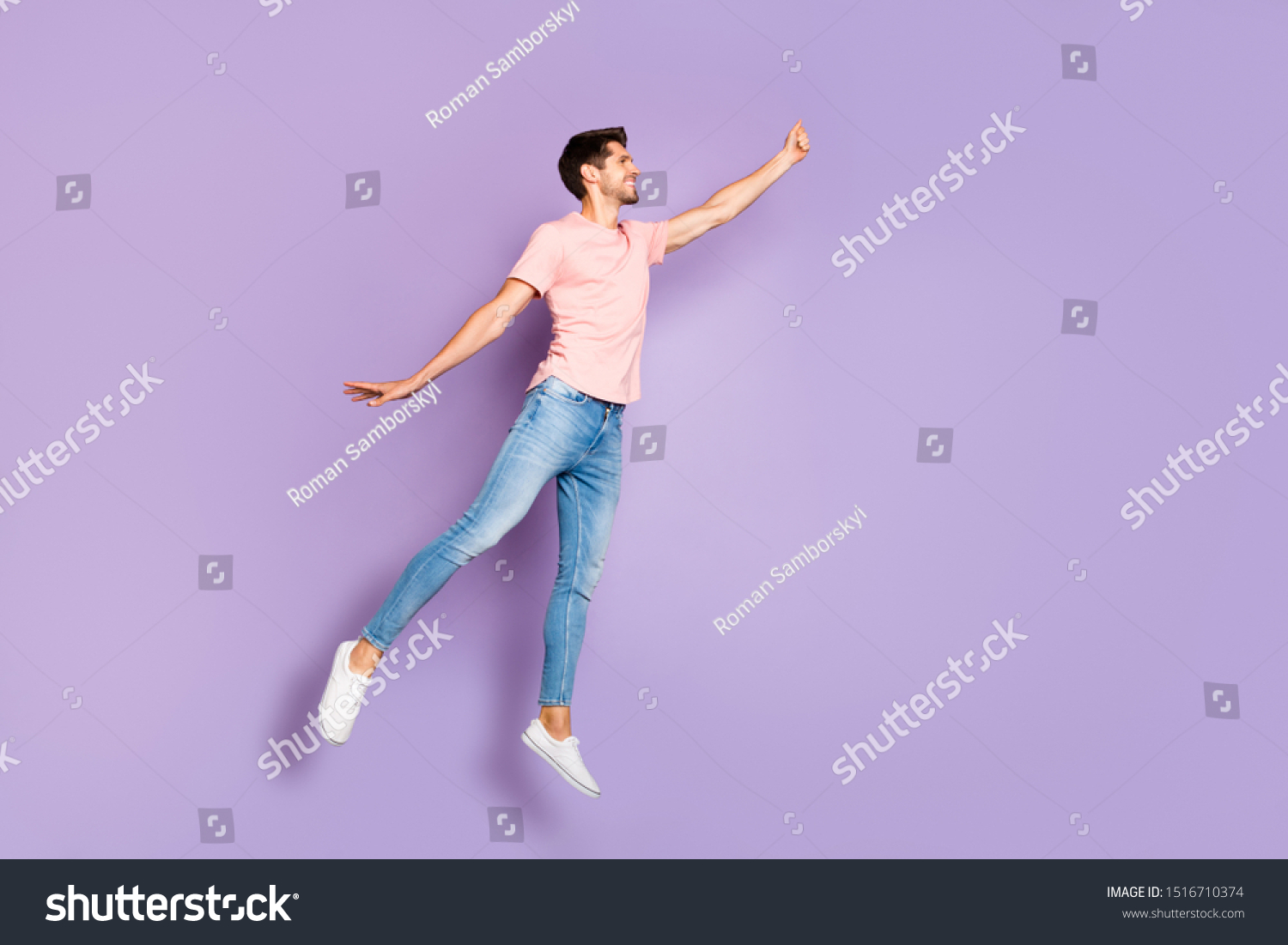 Full Length Photo Funny Guy Jumping Stock Photo 1516710374 | Shutterstock