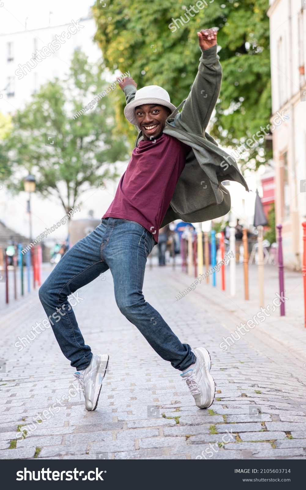 Full Length Portrait Happy Man Standing Stock Photo 2105603714 ...