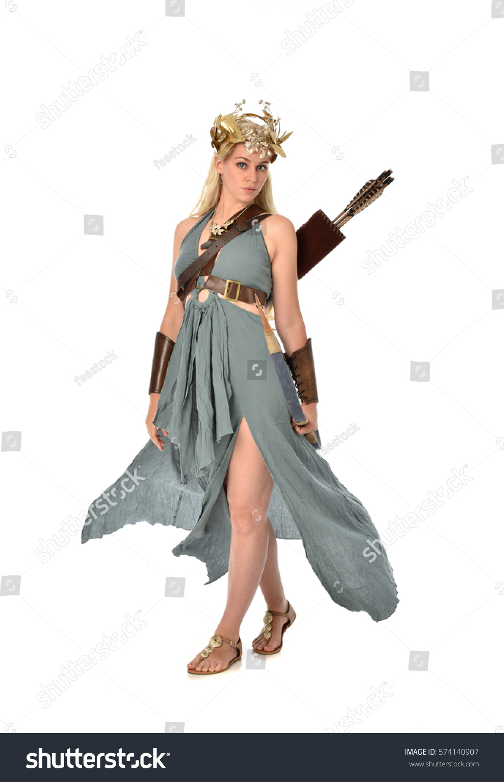 Full Length Portrait Archer Woman Green Stock Photo 574140907 ...