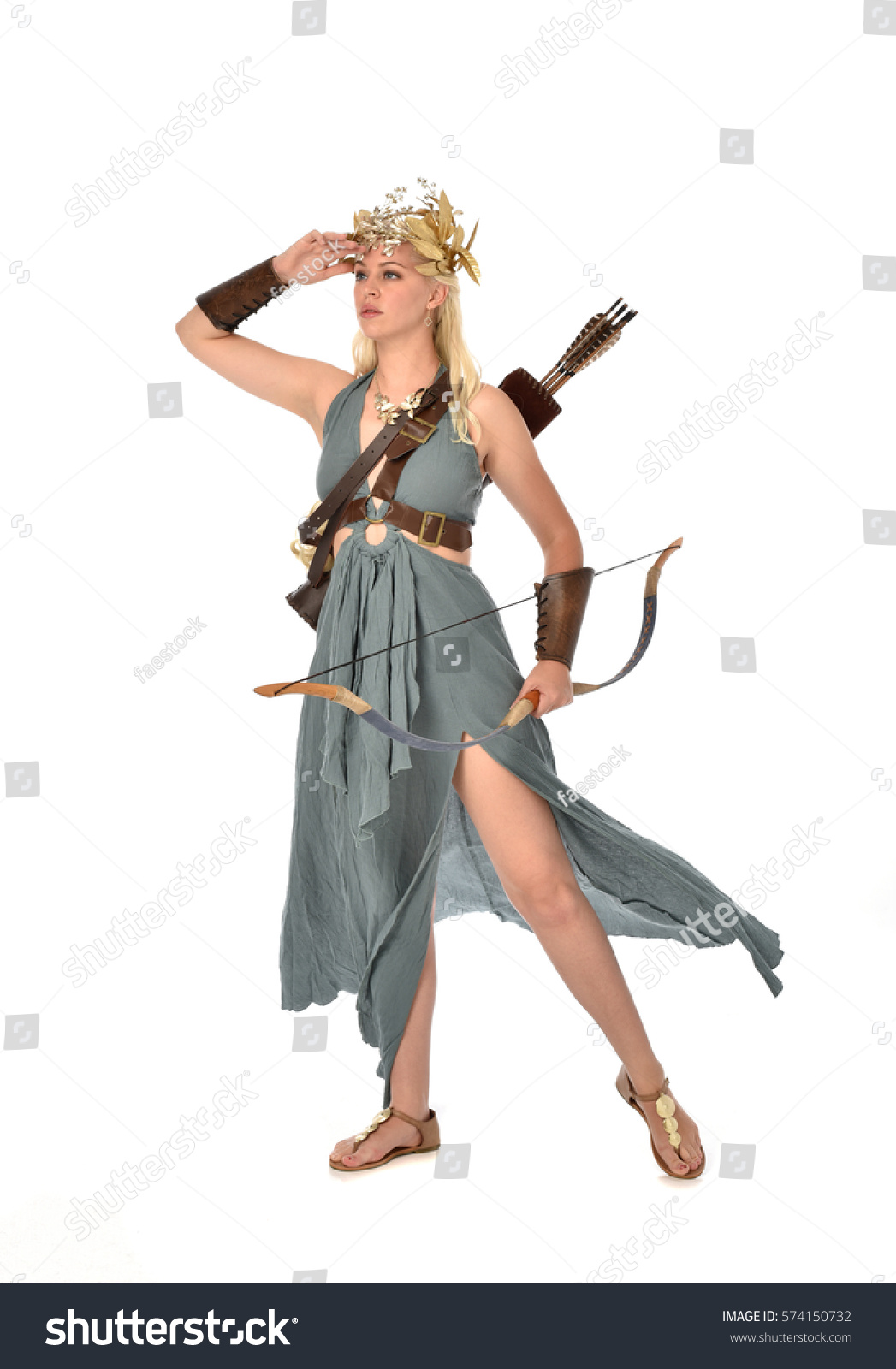 Full Length Portrait Archer Woman Green Stock Photo 574150732 ...